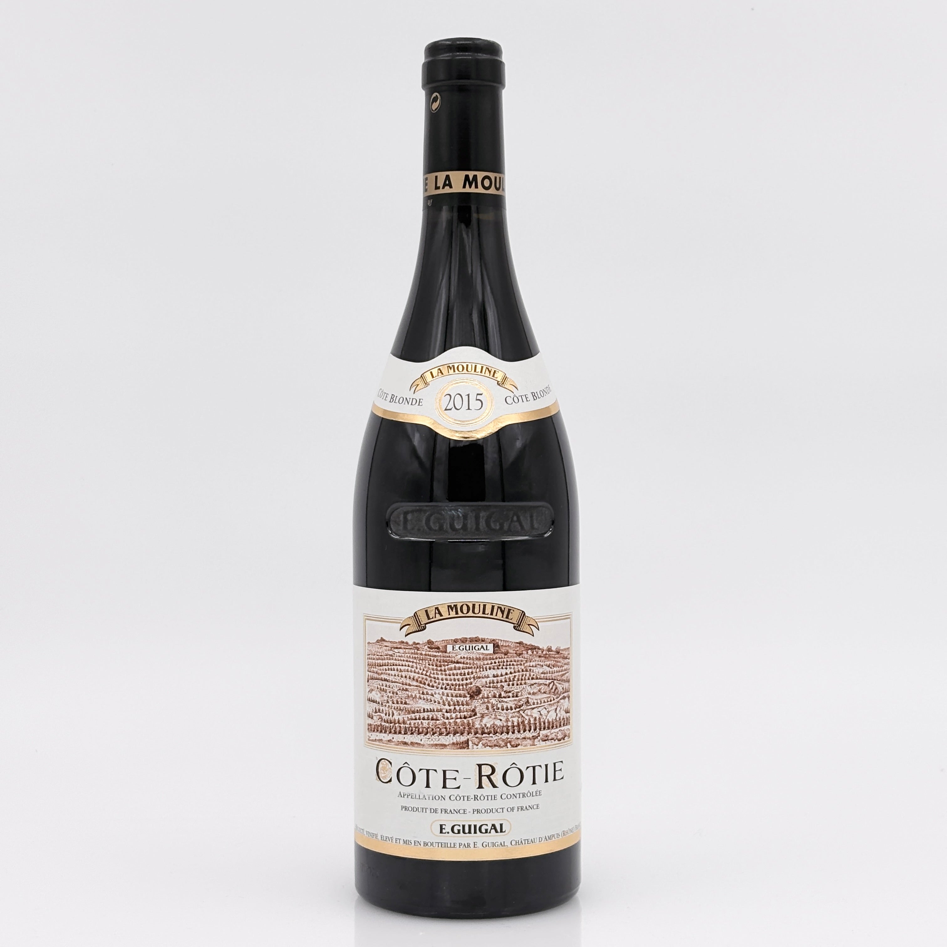 Wine bottle with label on a white background
