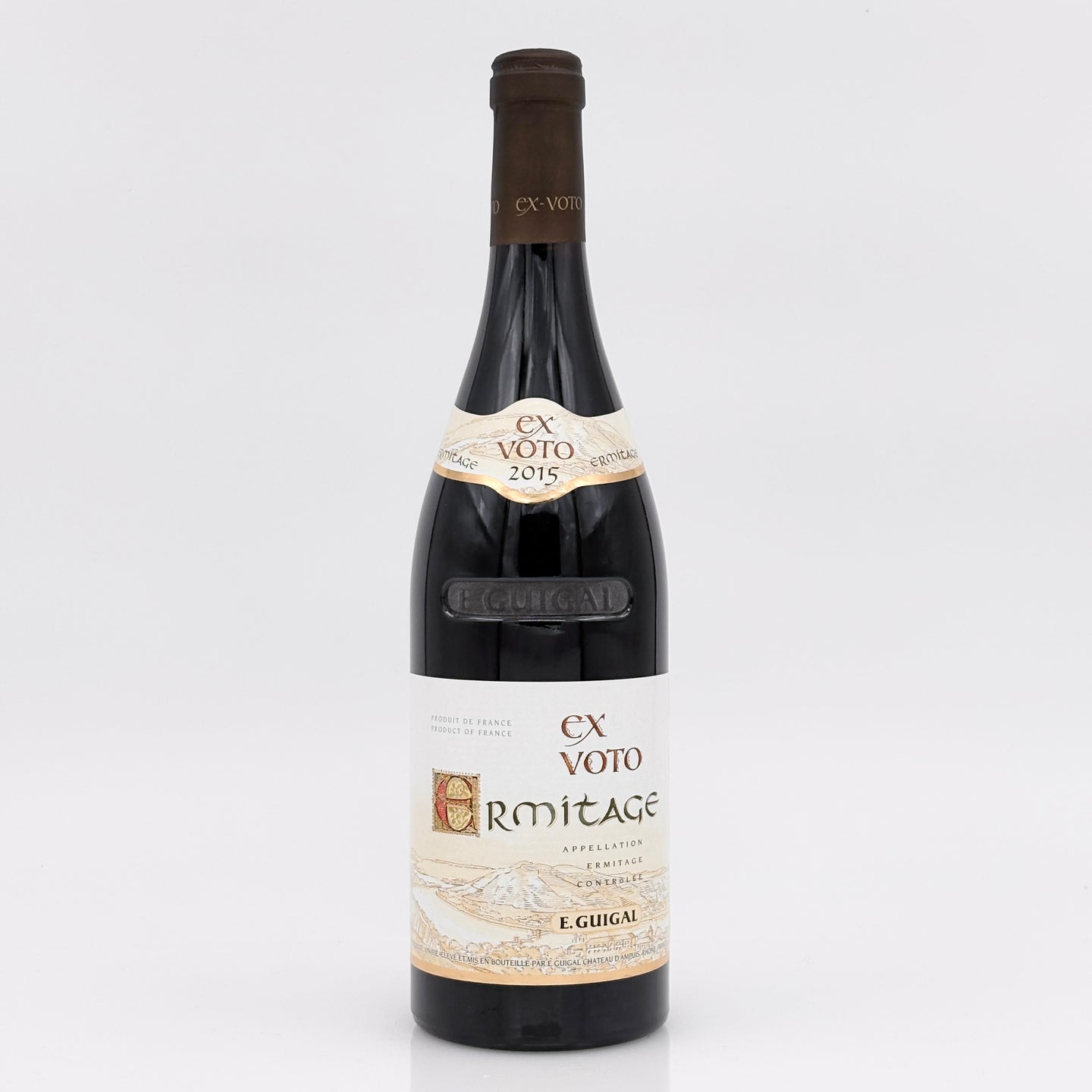 Wine bottle labeled 'Ex Voto' on a white background
