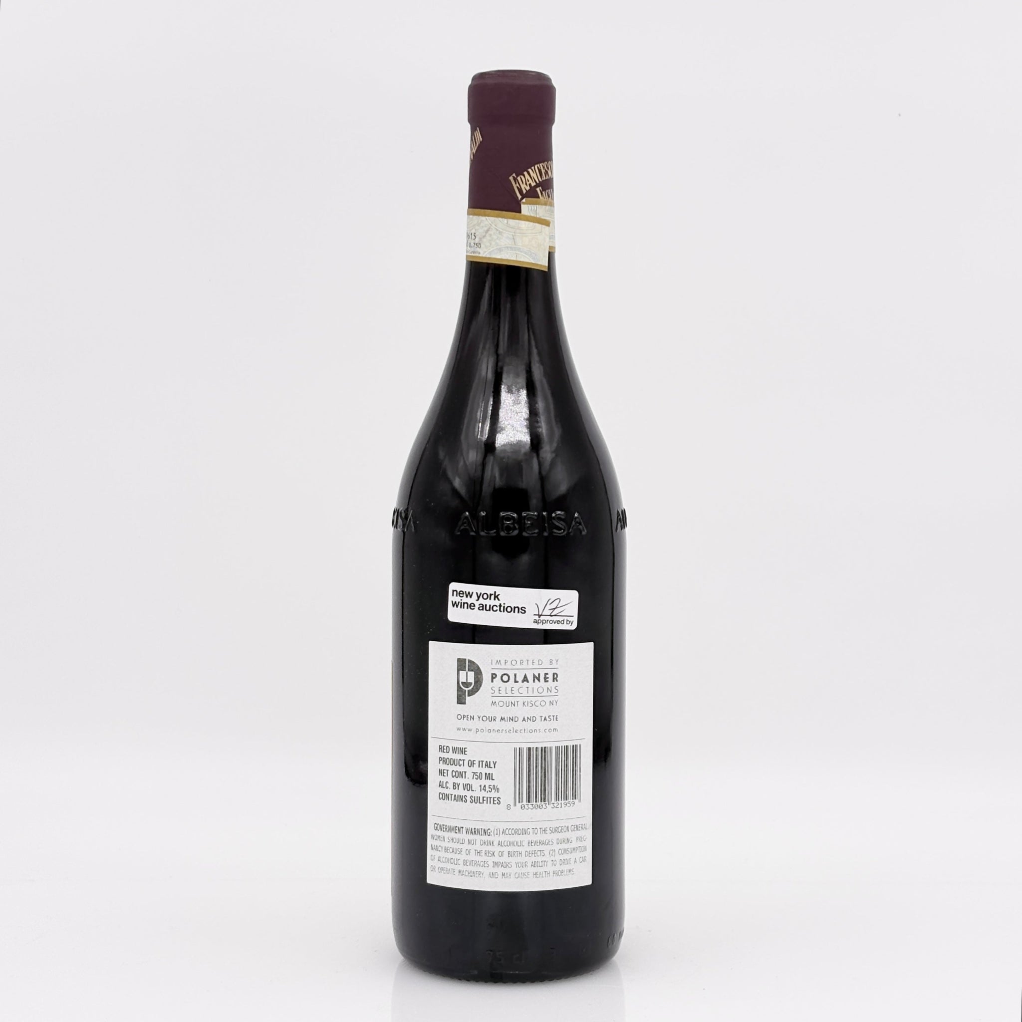 Wine bottle with label on a white background