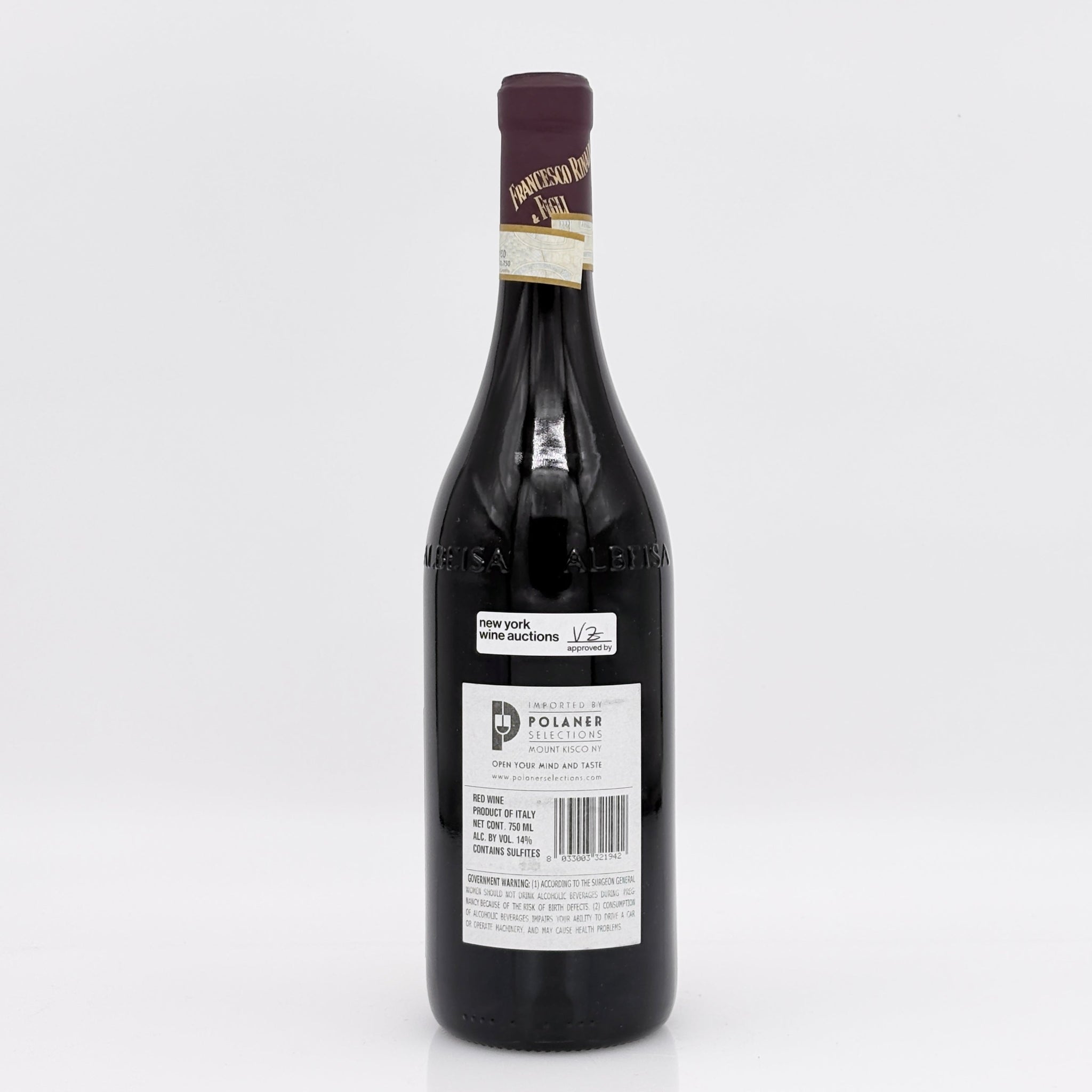 Wine bottle with a visible label on a white background