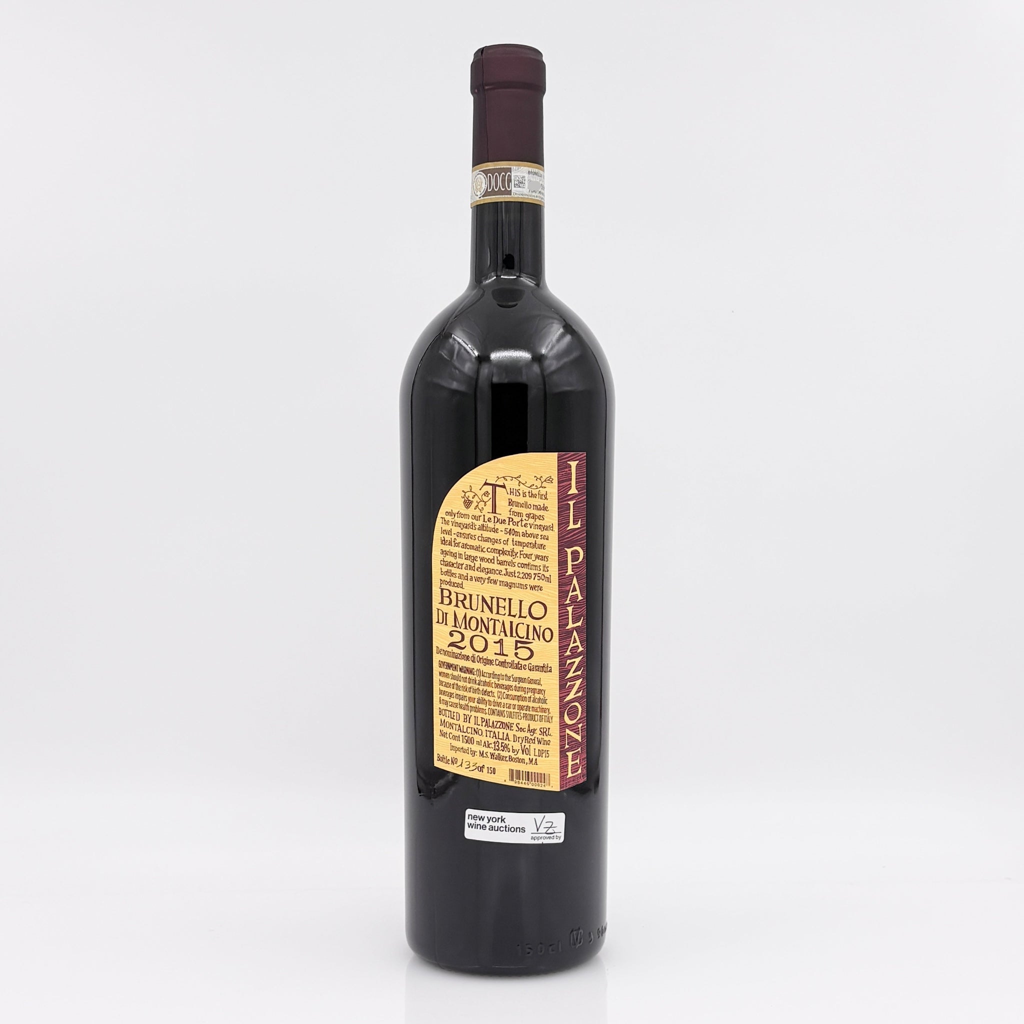Wine bottle with a label on a white background