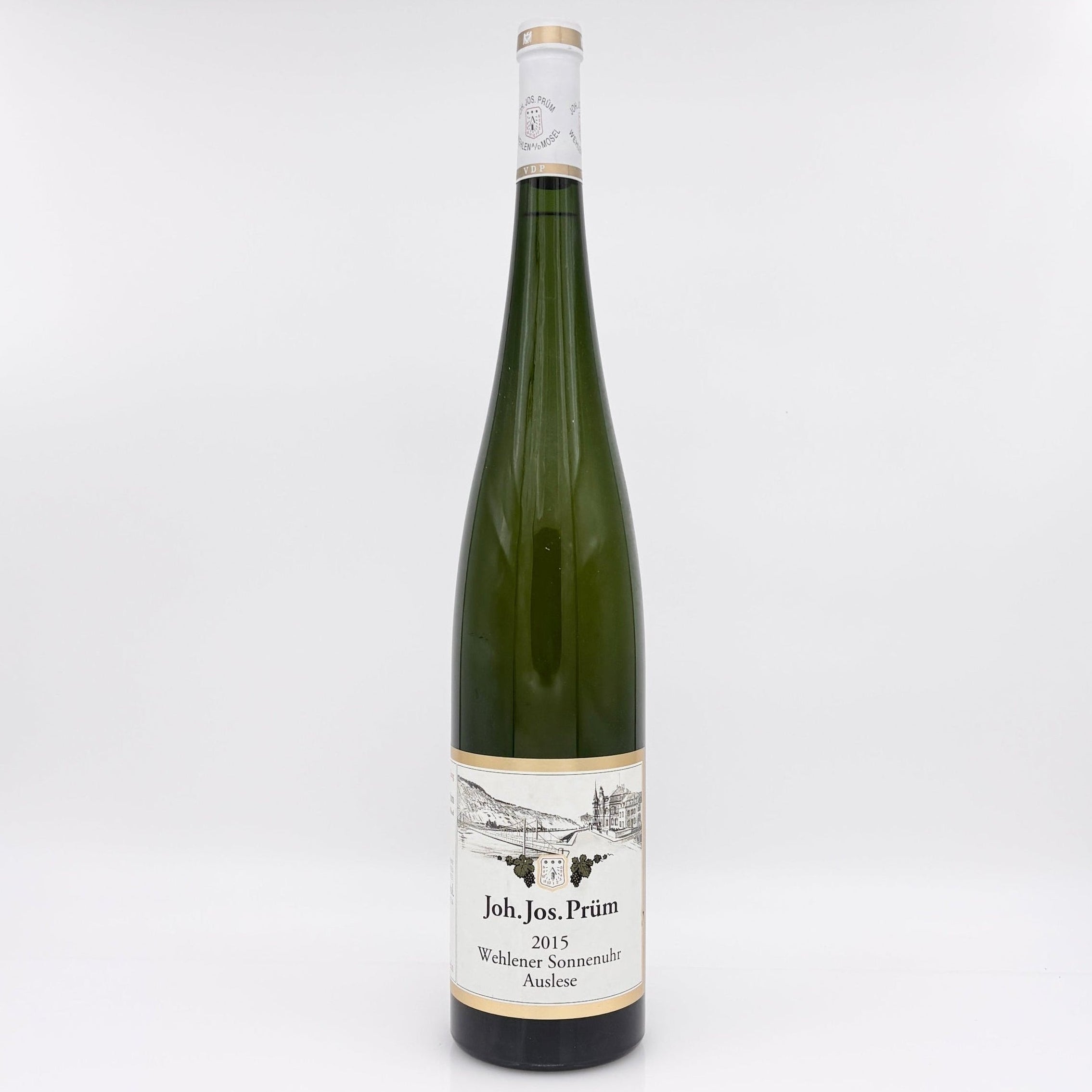 Wine bottle with a label on a white background