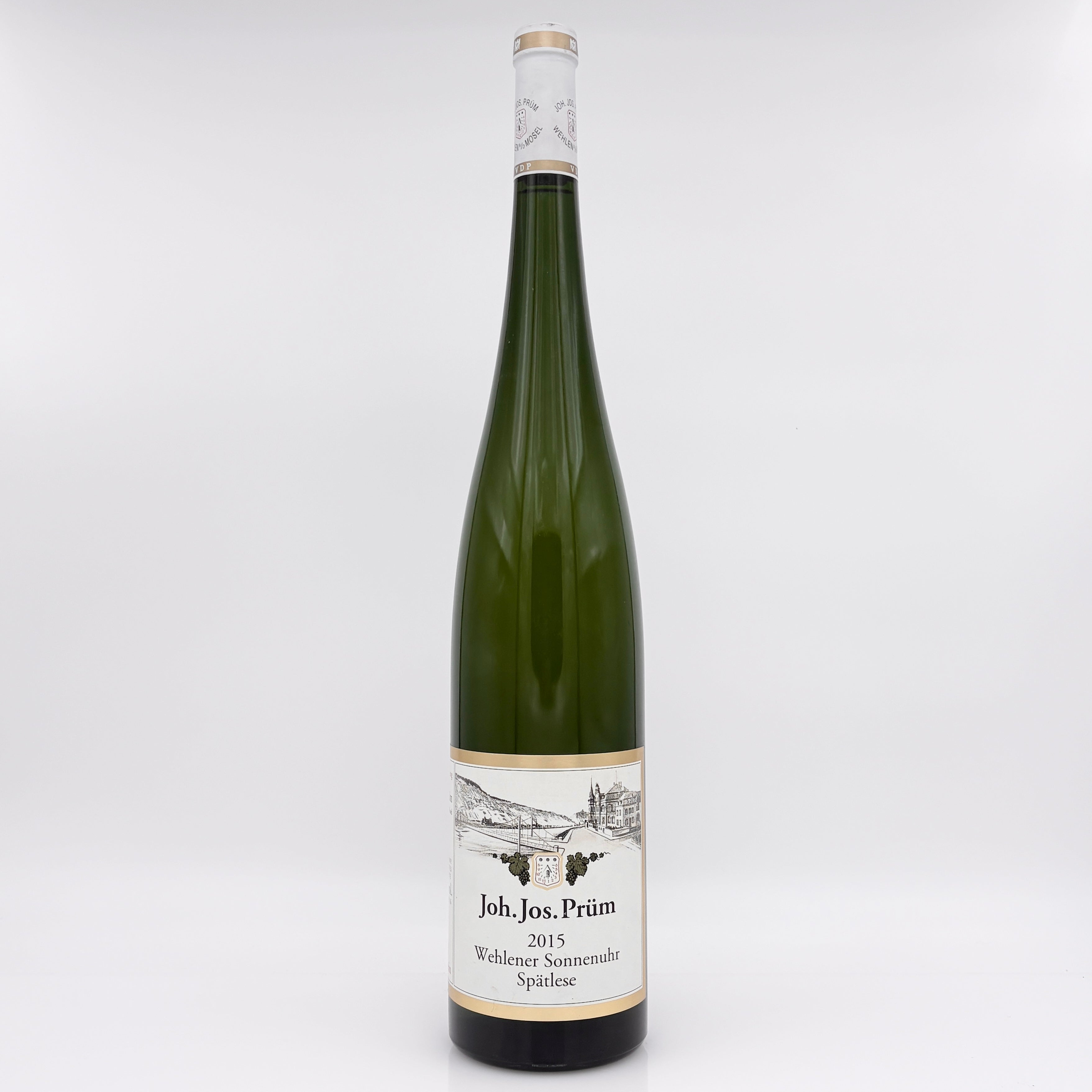Wine bottle with a label on a white background