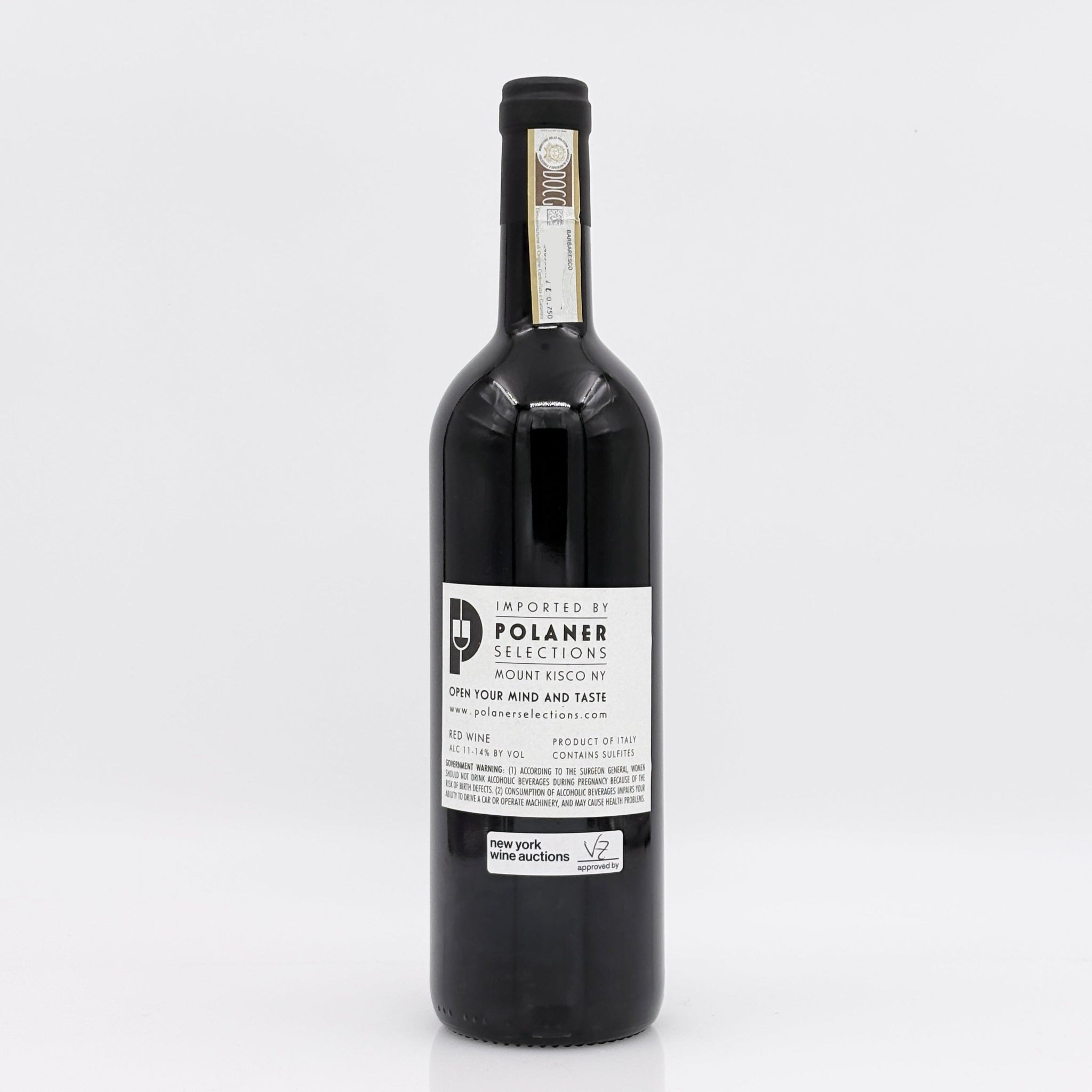 Wine bottle with a visible label on a white background