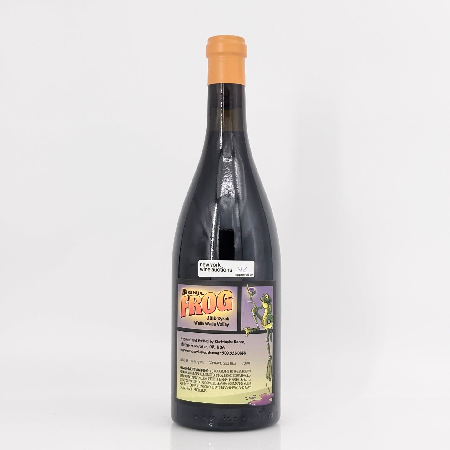 Wine bottle with a label on a white background