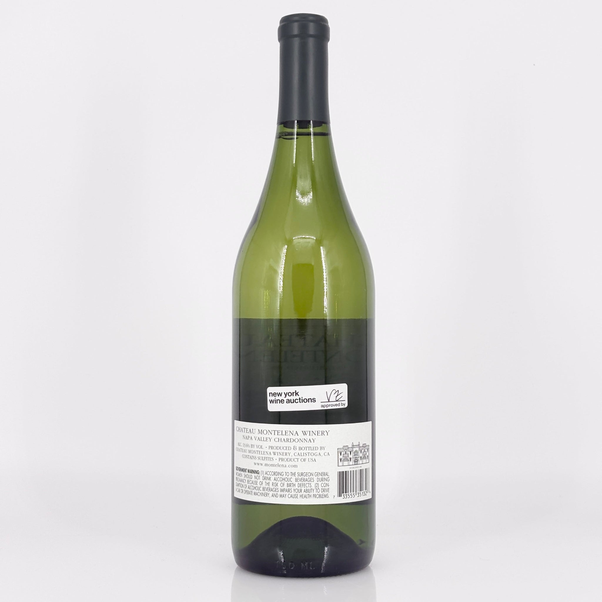 Wine bottle with a visible label on a white background