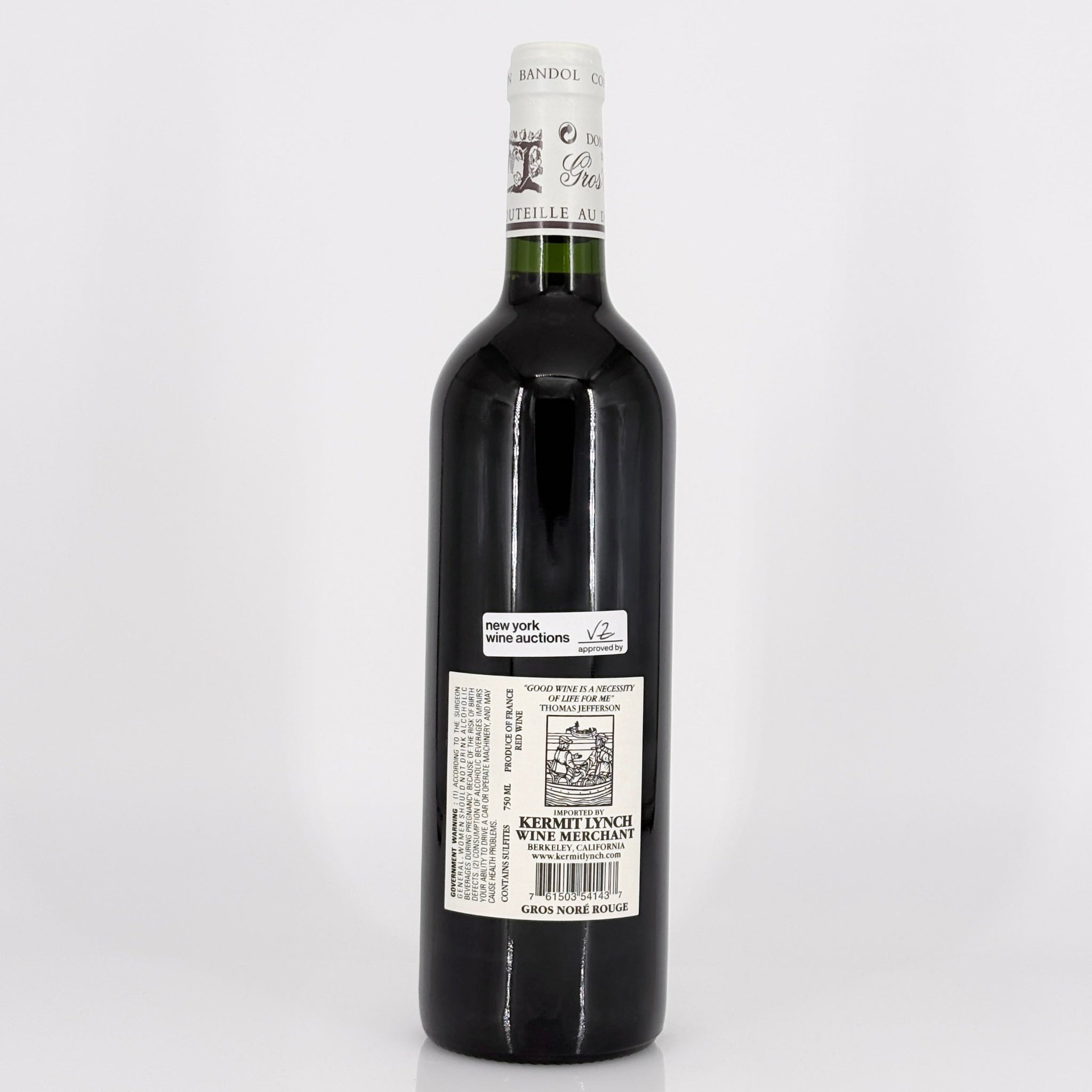 Wine bottle with label on a white background