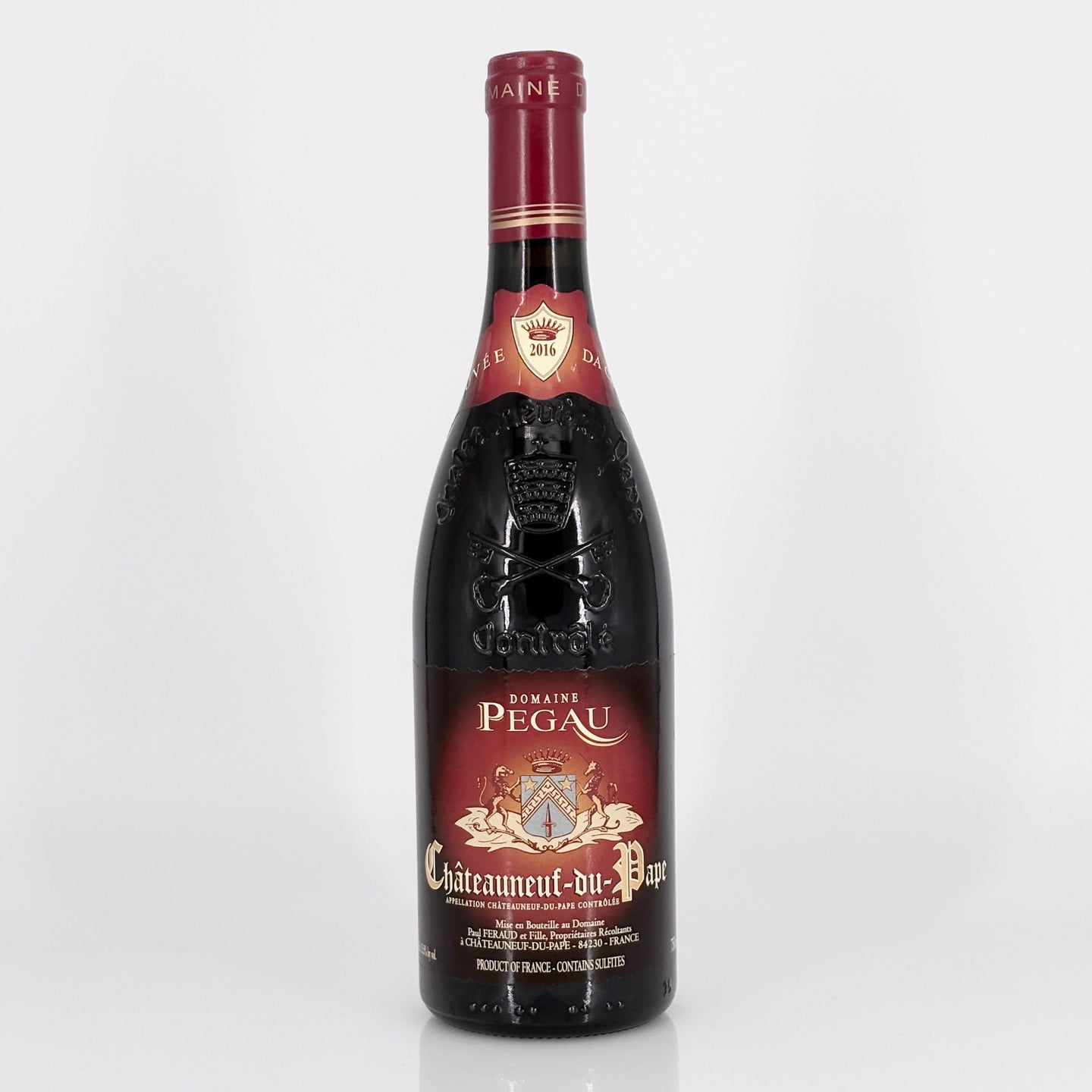 Wine bottle with red label