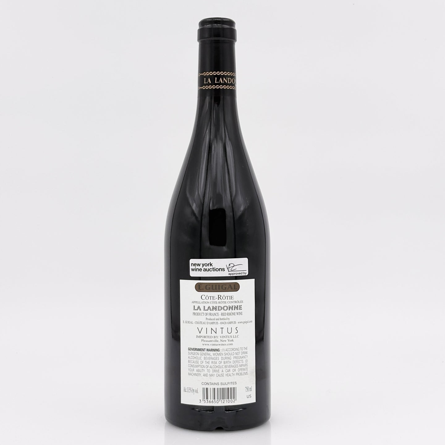 Wine bottle with a visible label on a white background