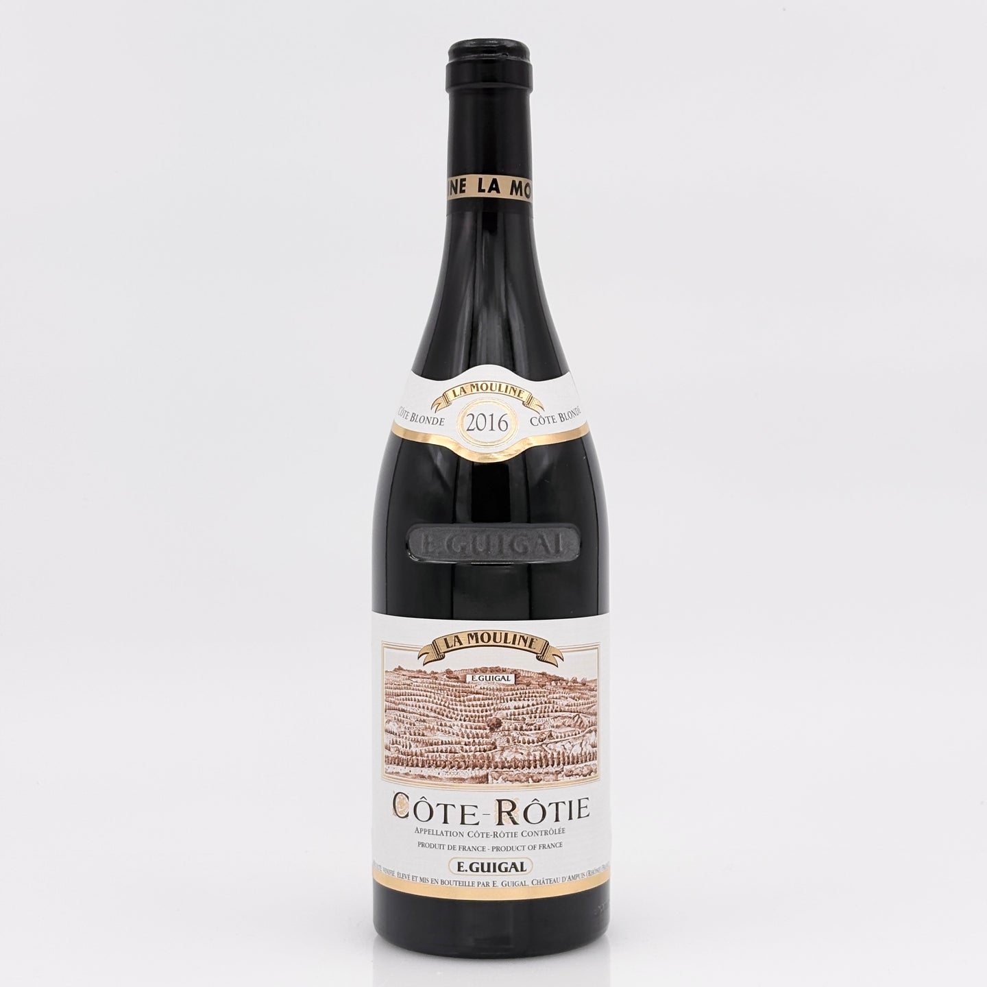Wine bottle with a label on a white background
