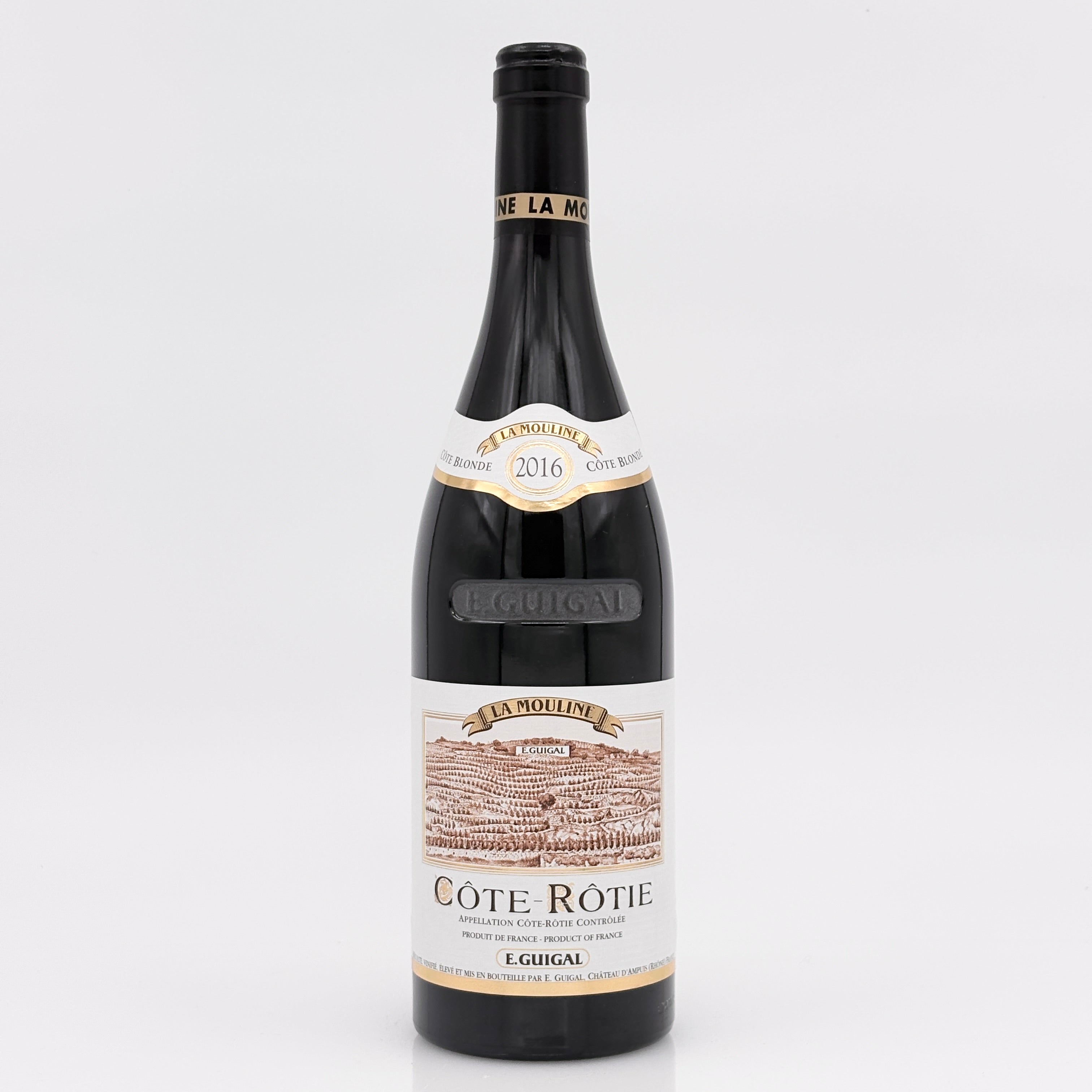 Wine bottle with a label on a white background