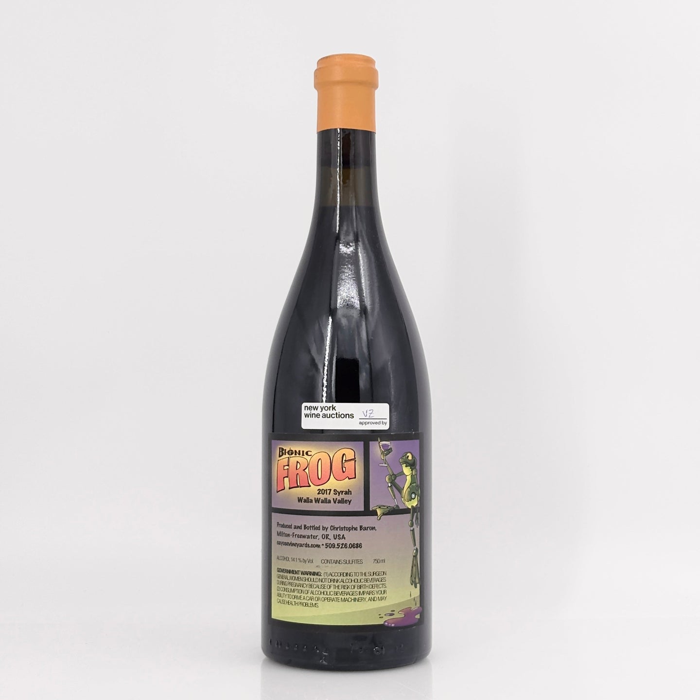 Bottle of Bionic Frog wine on a white background