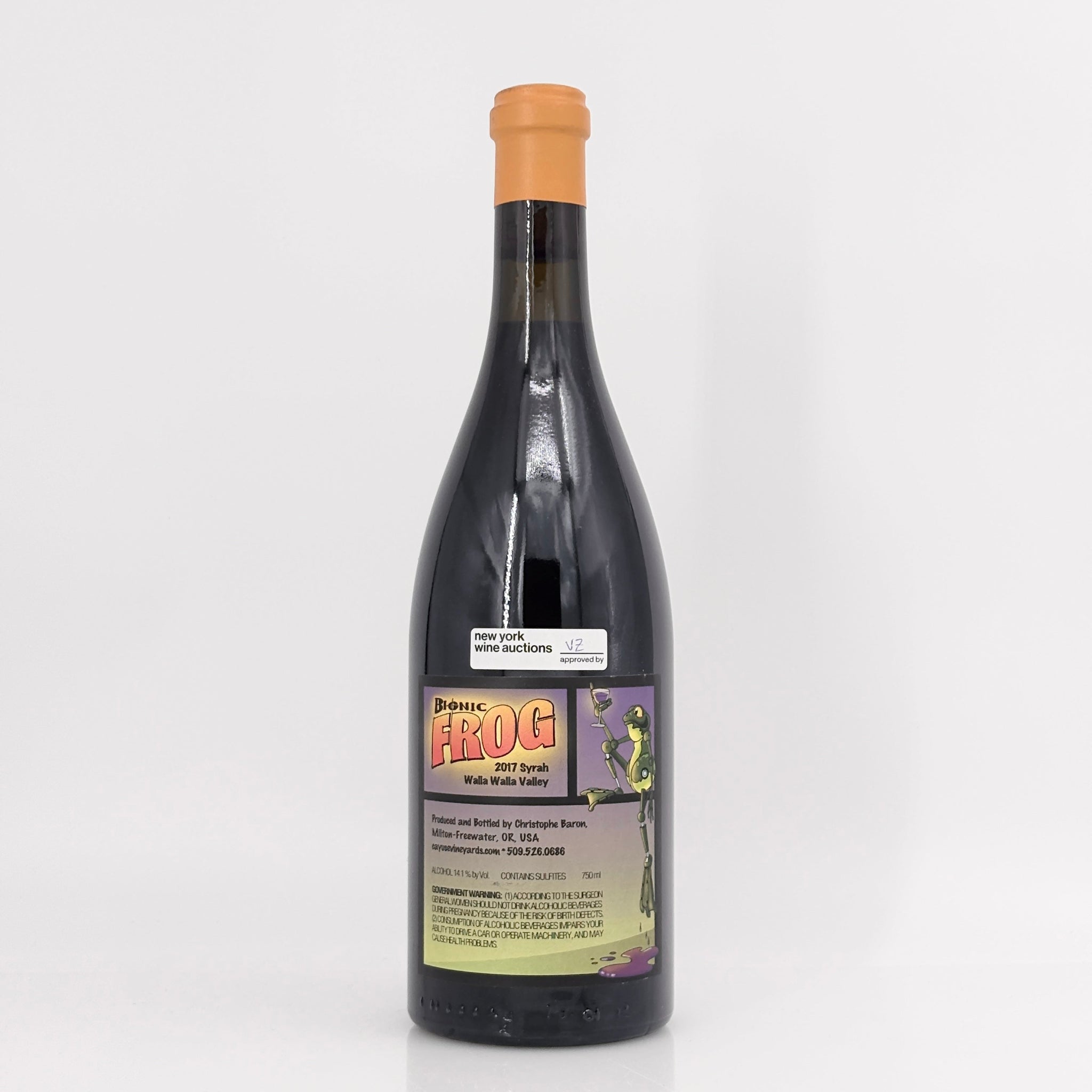 Bottle of Bionic Frog wine on a white background