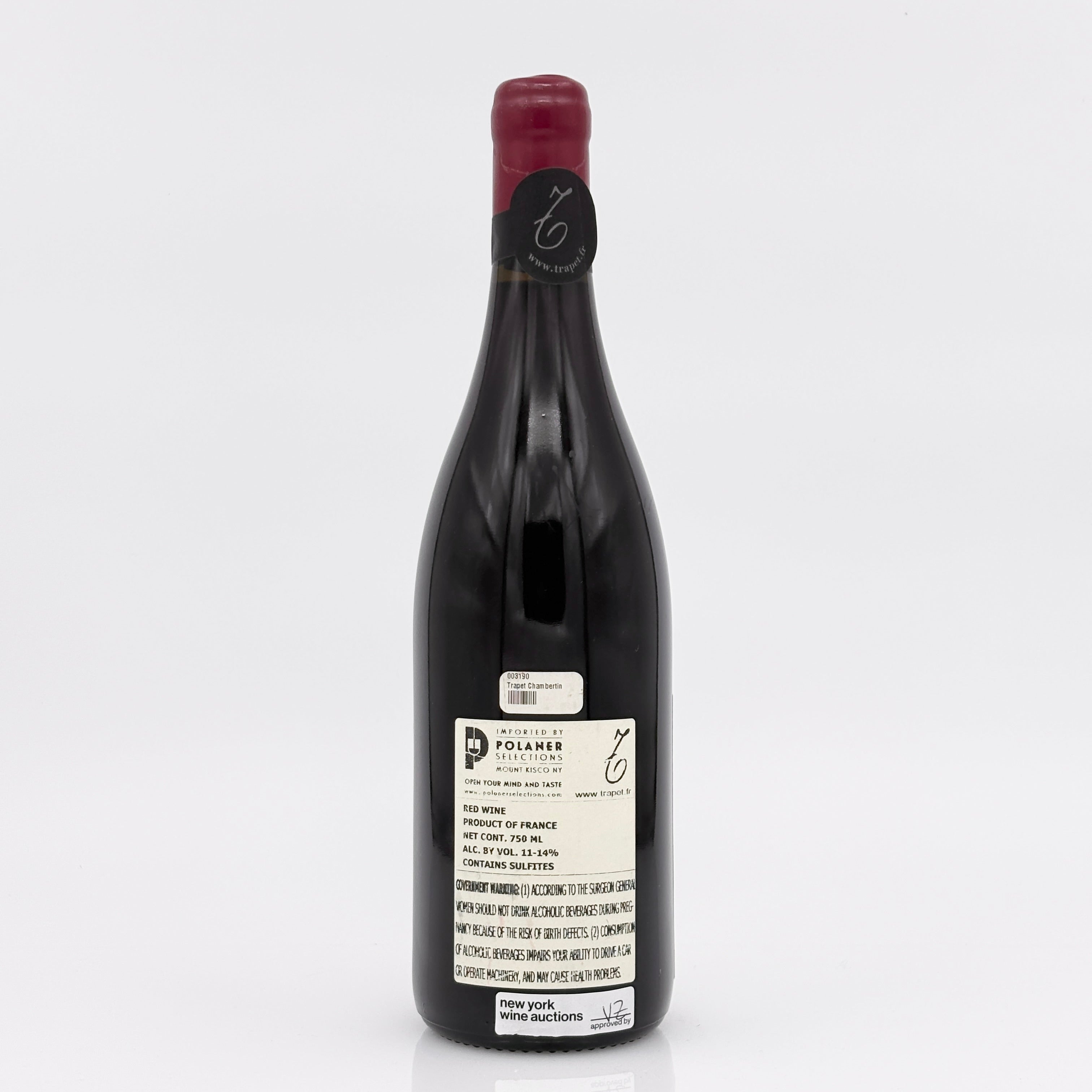 Wine bottle with a visible label on a white background