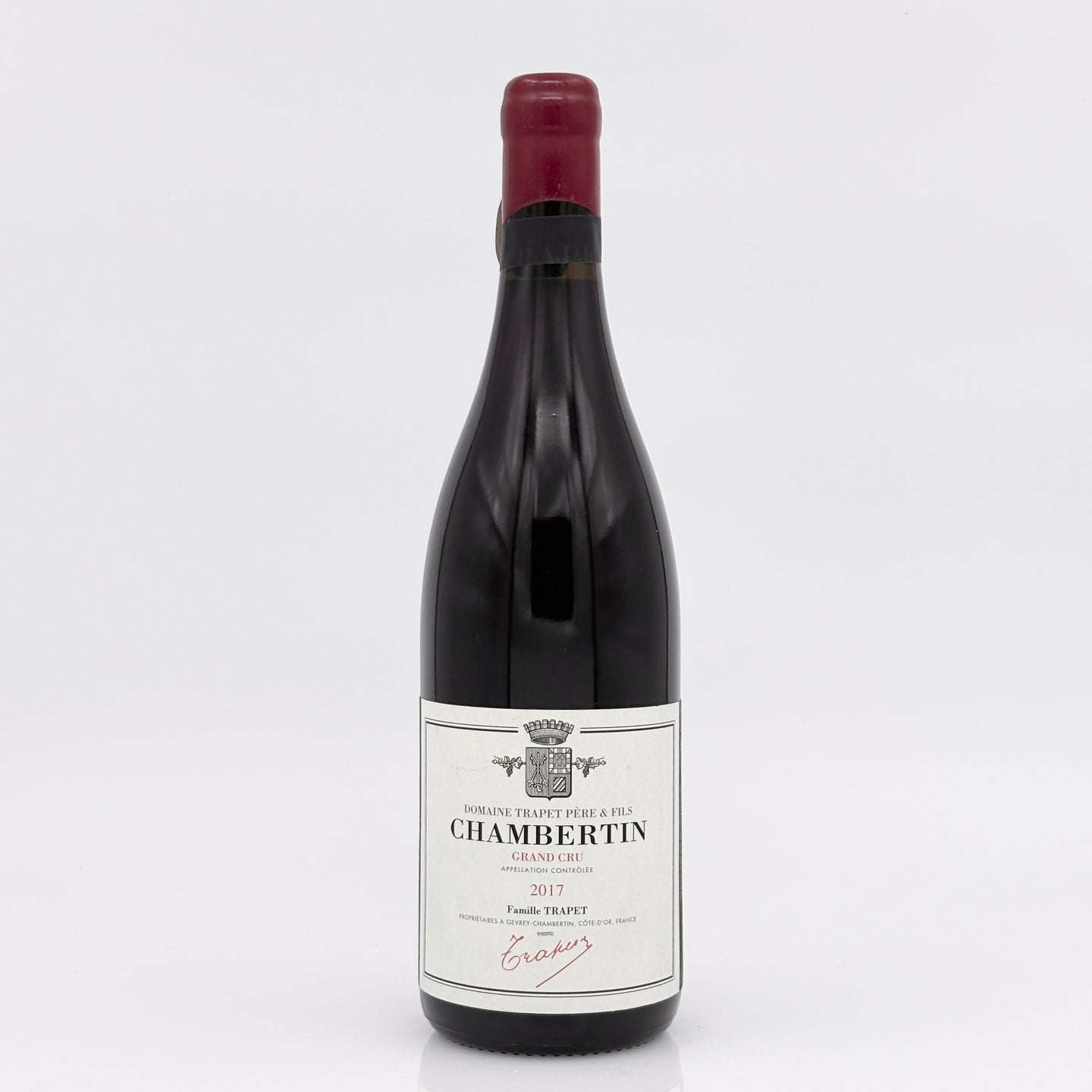 Bottle of Chambertin wine on a white background