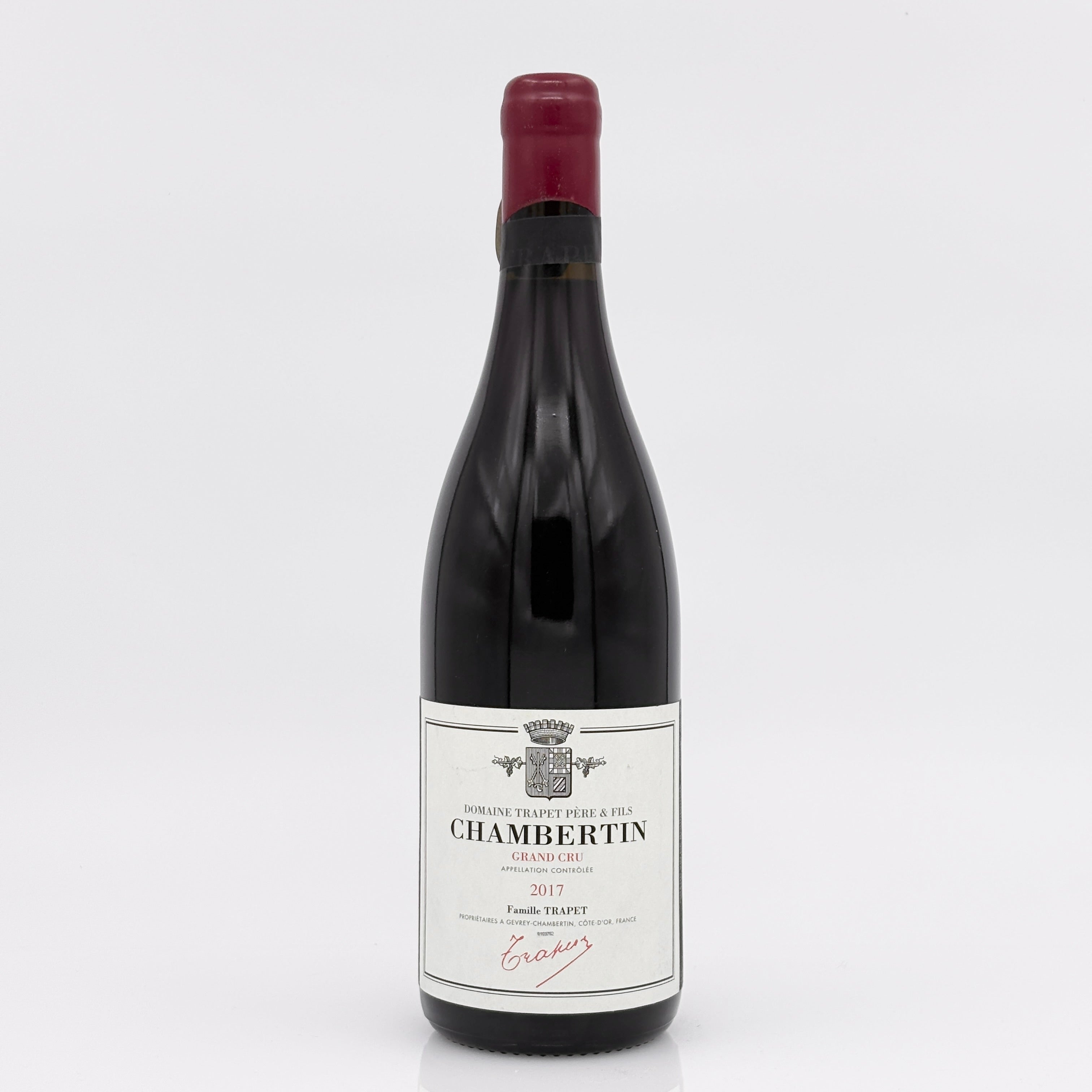 Bottle of Chambertin wine on a white background