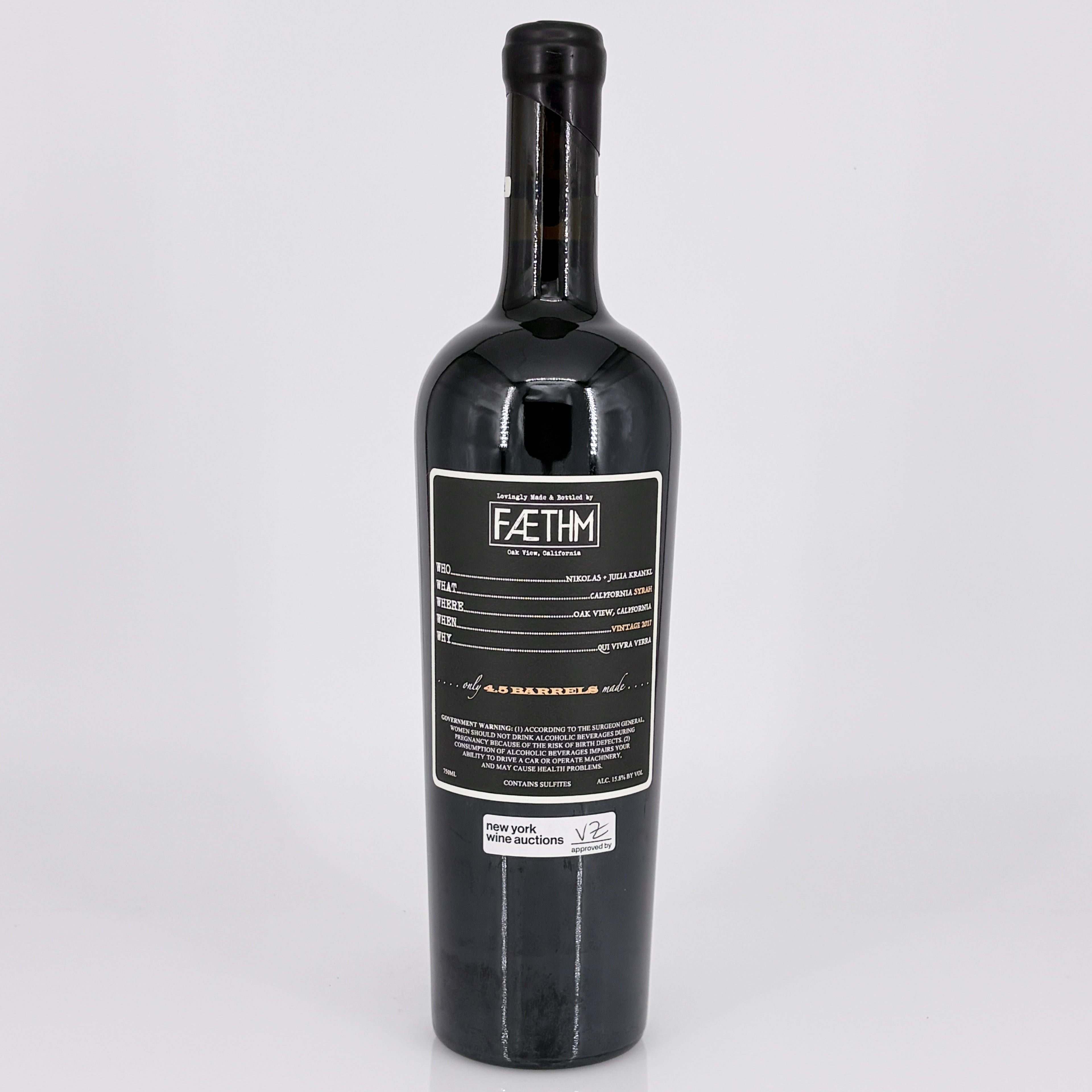 2017 Faethm Fingers Crossed Syrah California, USA