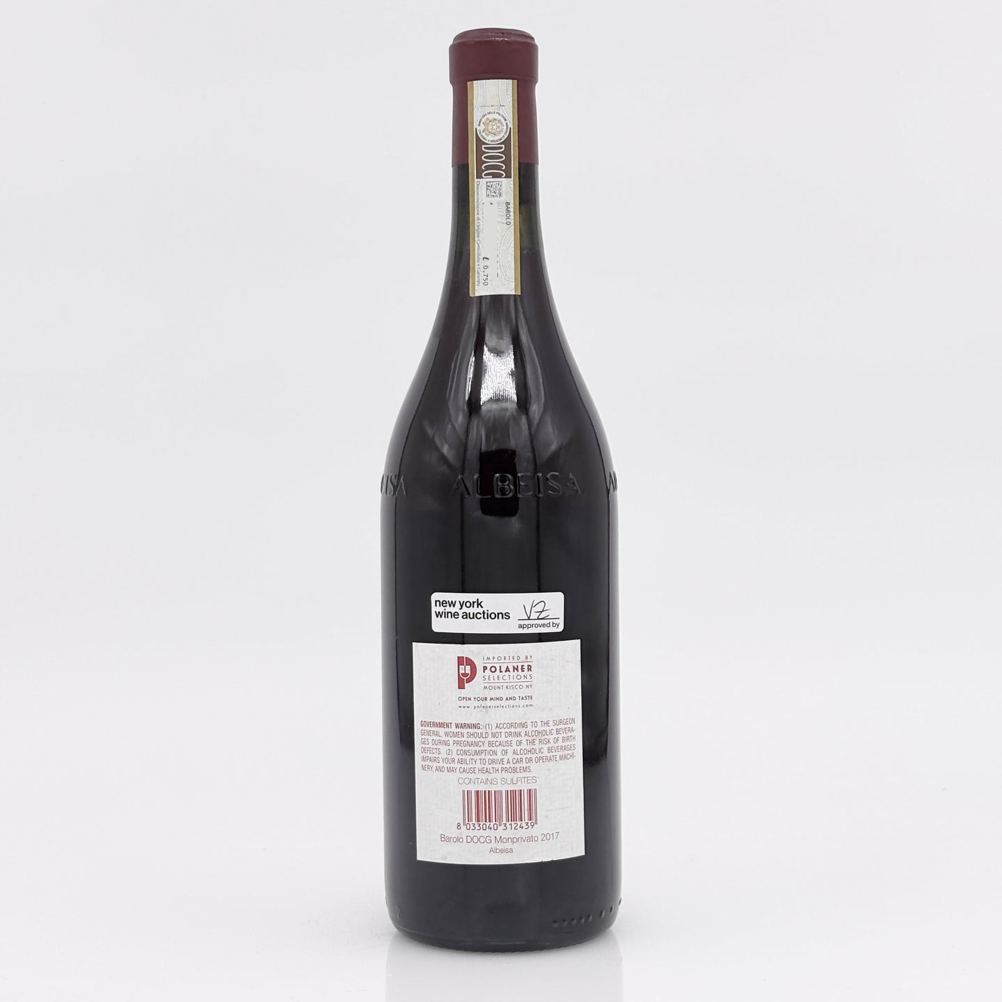 Wine bottle with labels on a white background