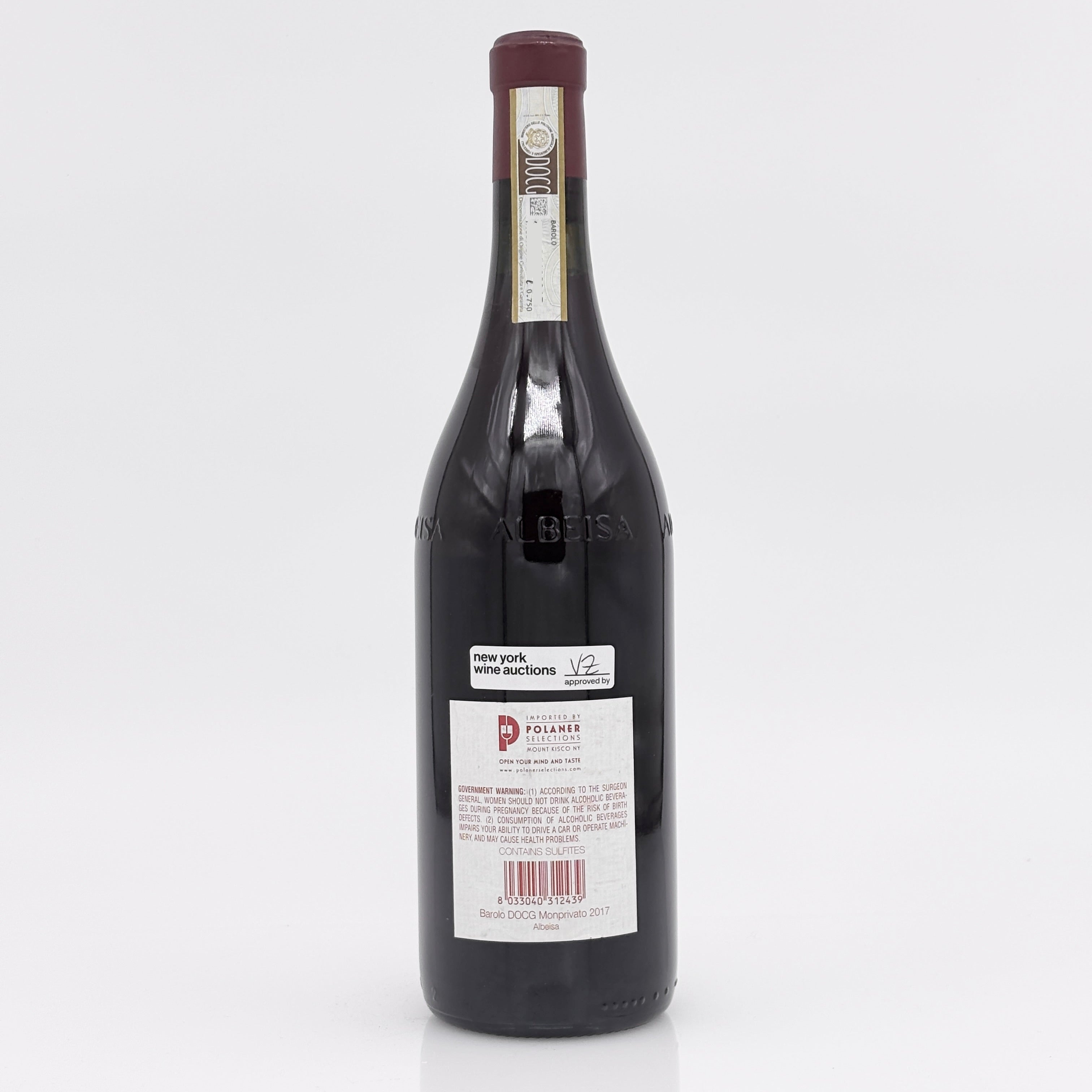 Wine bottle with labels on a white background