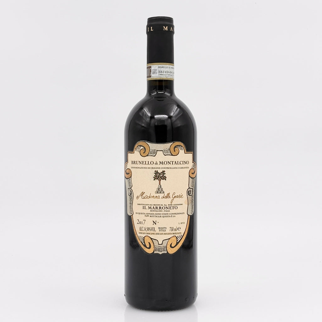 Wine bottle with a detailed label on a white background
