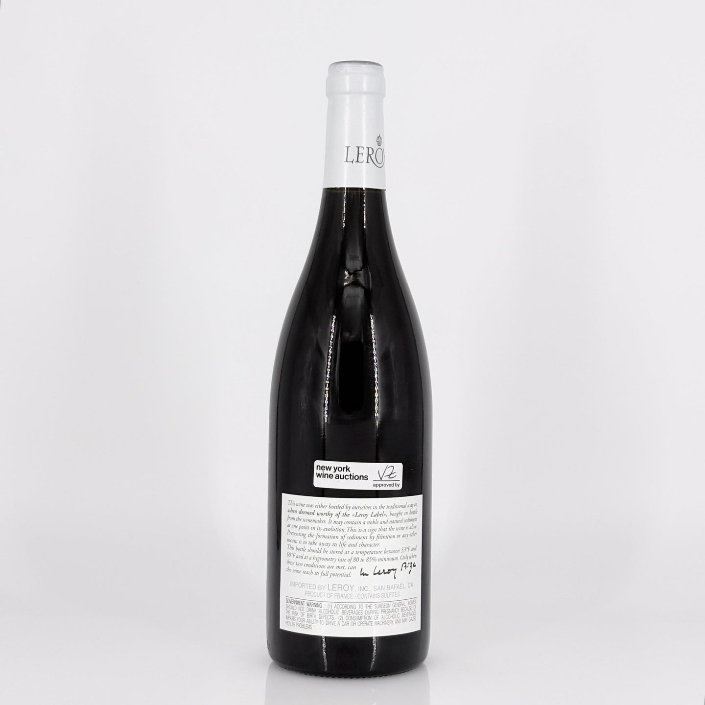 Wine bottle with a visible label on a white background
