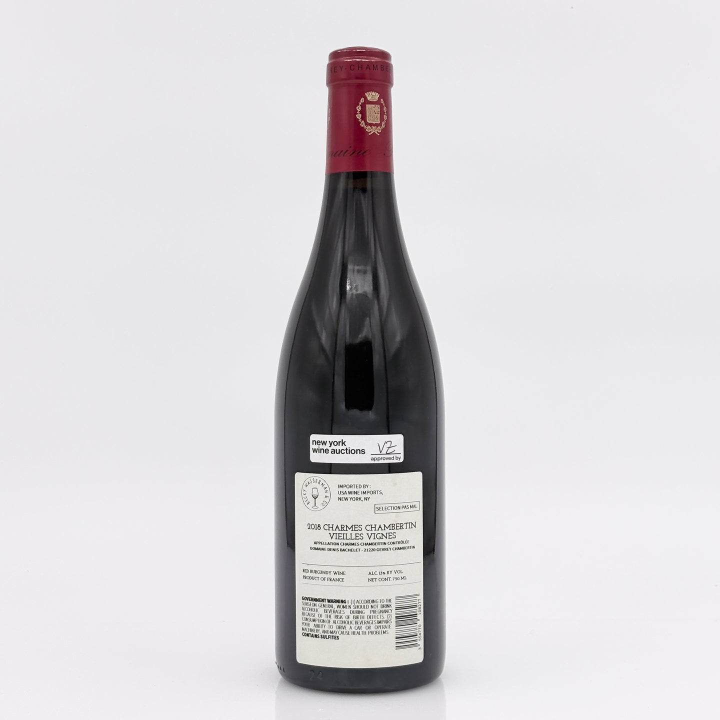 Wine bottle with a visible label on a white background