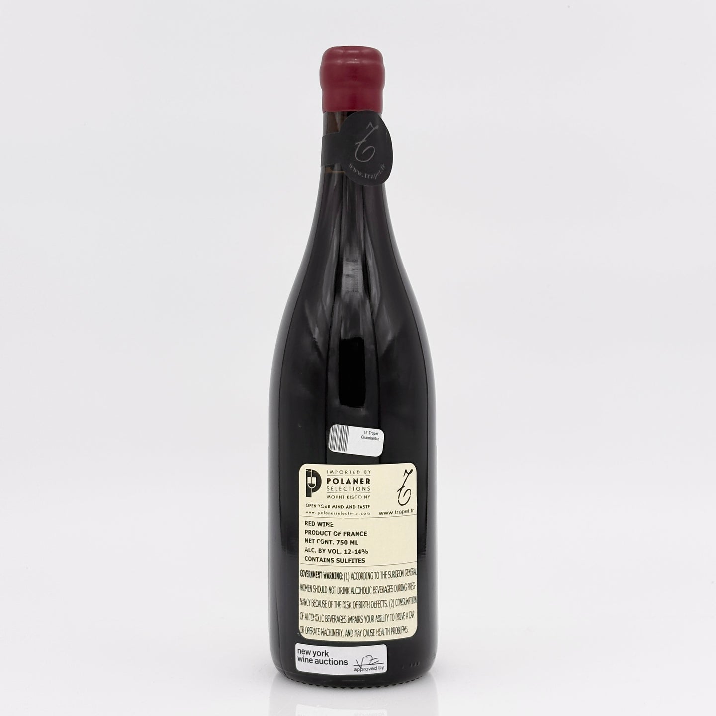 Wine bottle with a visible label on a white background