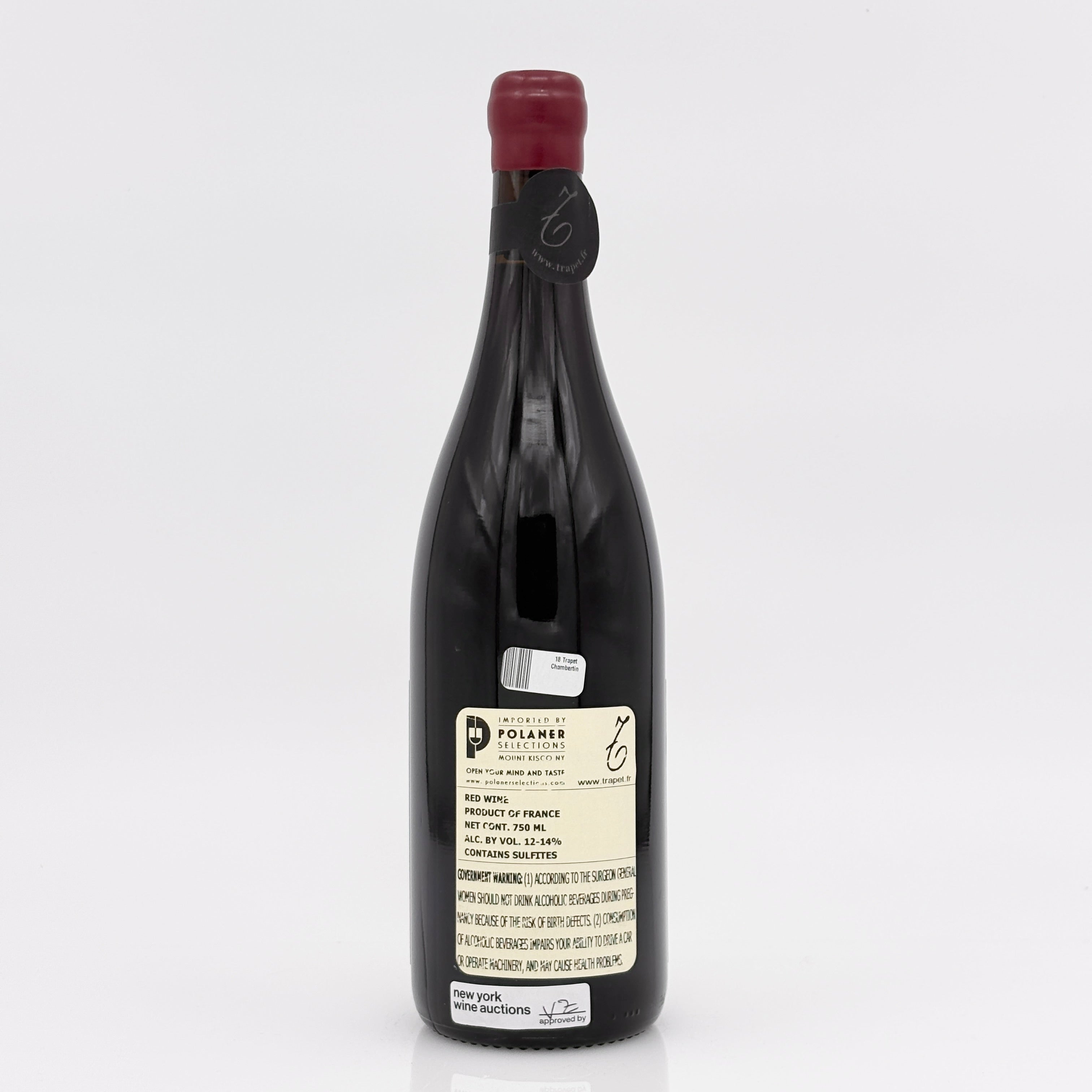 Wine bottle with a visible label on a white background