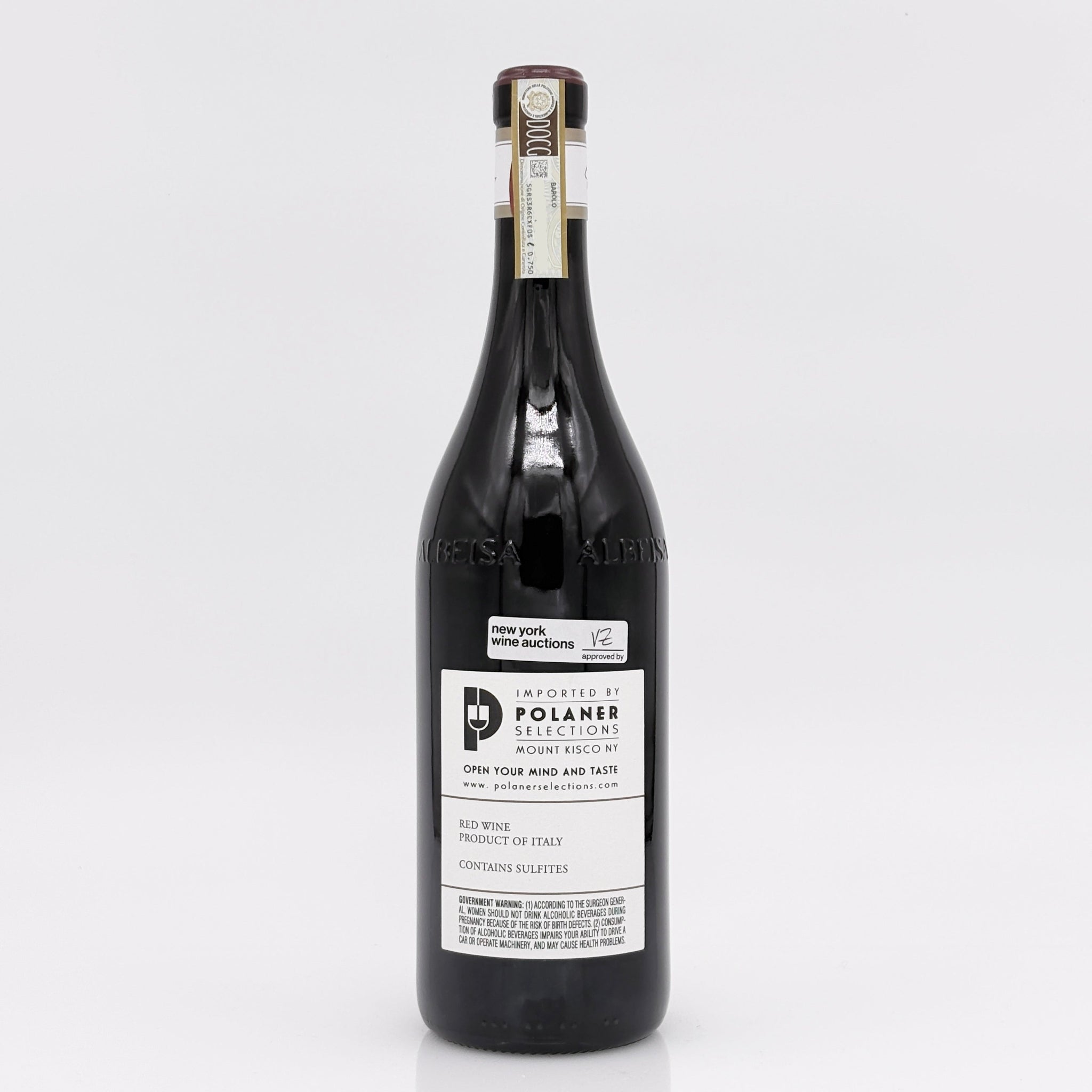 Wine bottle with a label on a white background