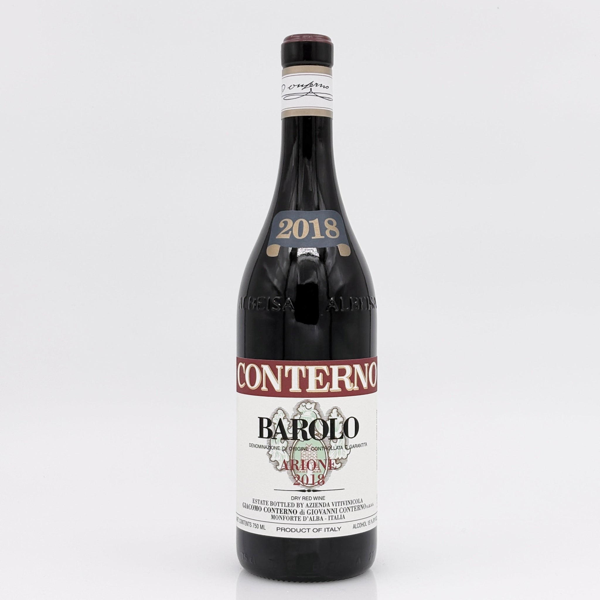 Wine bottle with 'Conterno' label on a white background