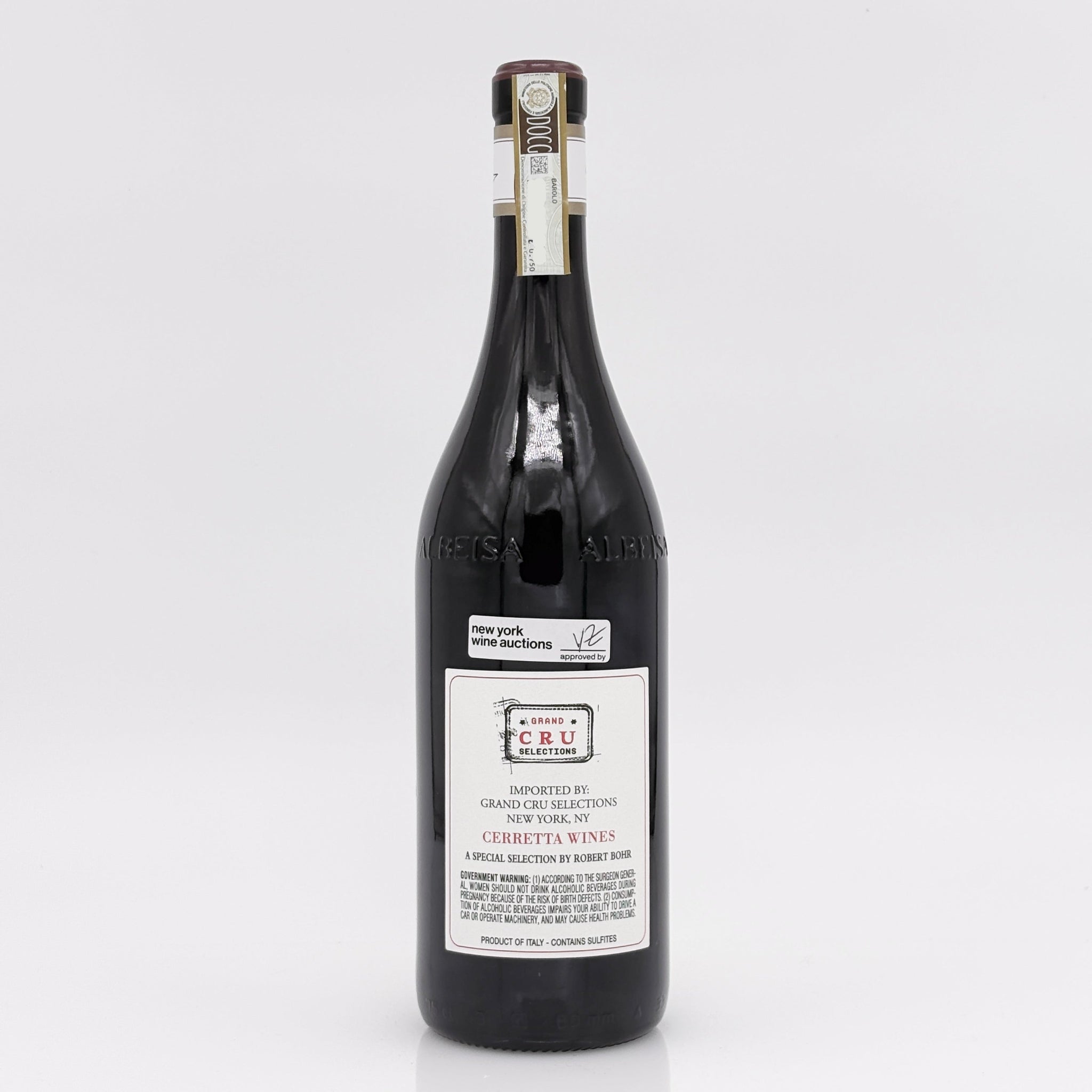 Wine bottle with a label on a white background