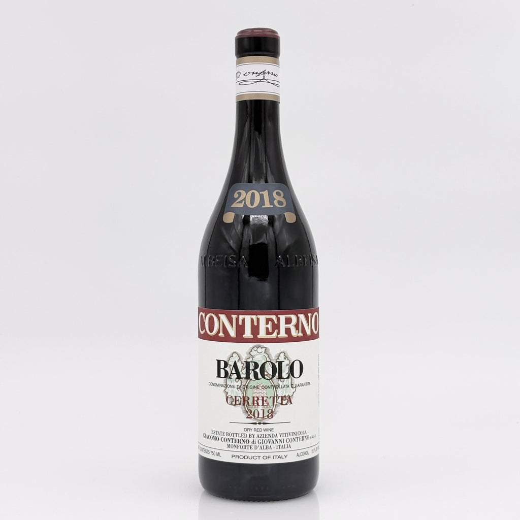 Wine bottle with 'Conterno Barolo' label on a white background