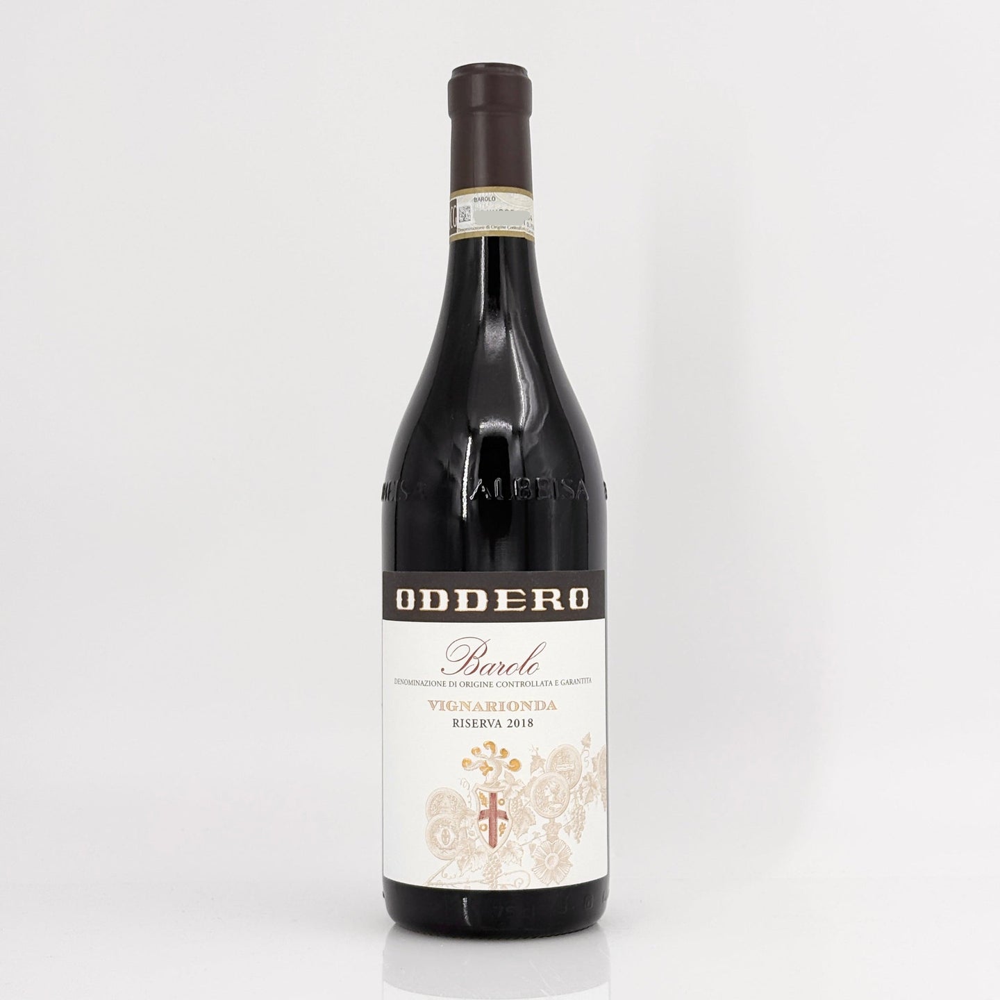 Wine bottle with Oddero label on a white background