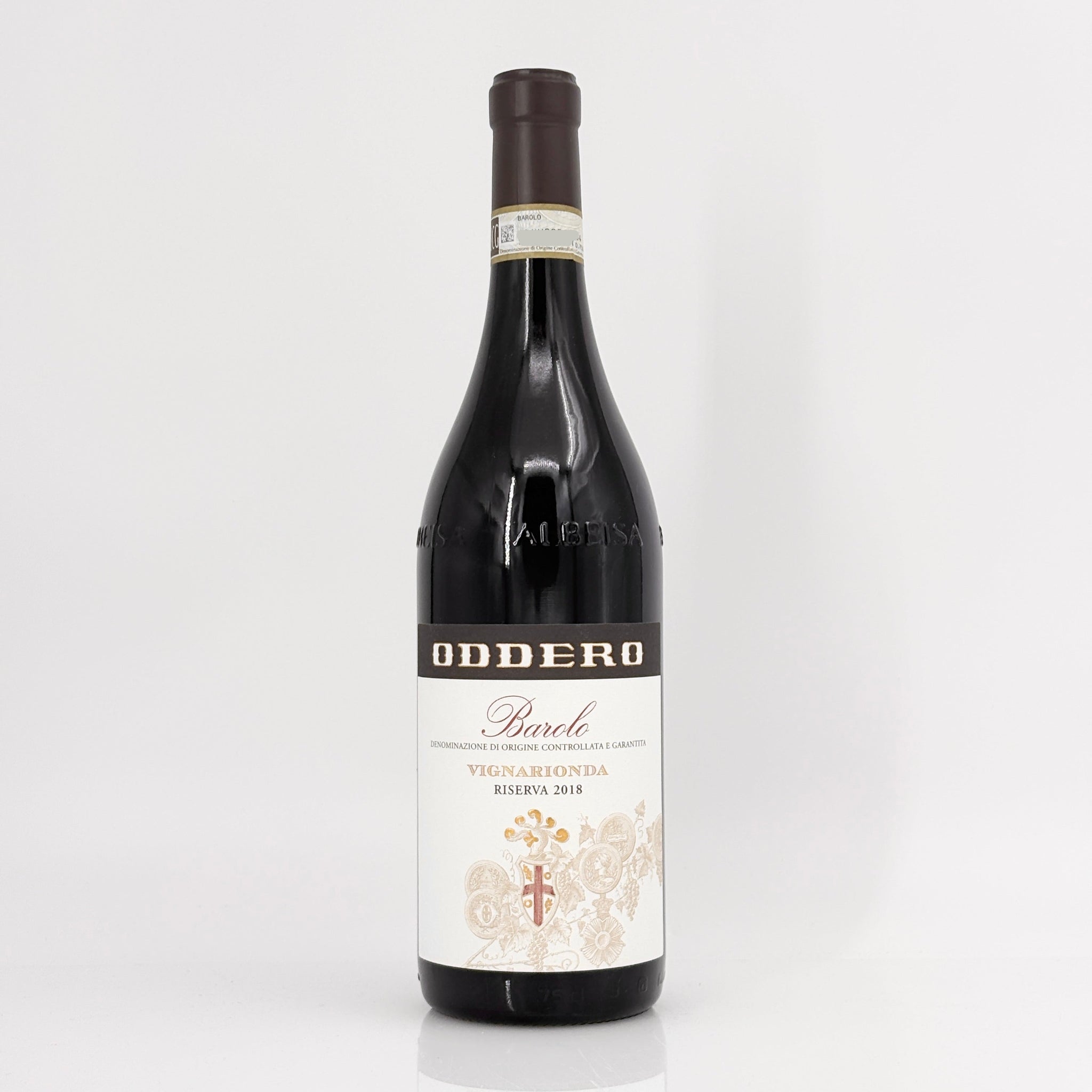 Wine bottle with Oddero label on a white background
