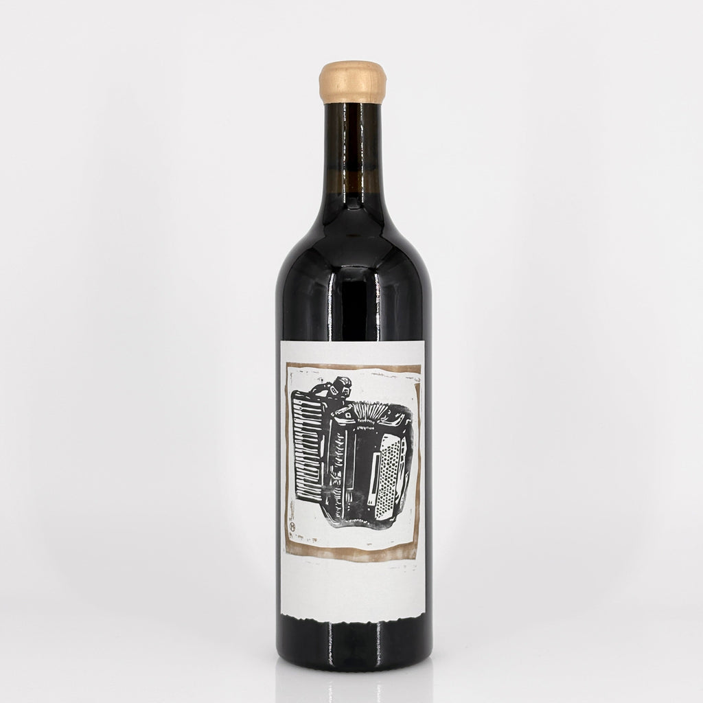 Wine bottle with a label on a white background