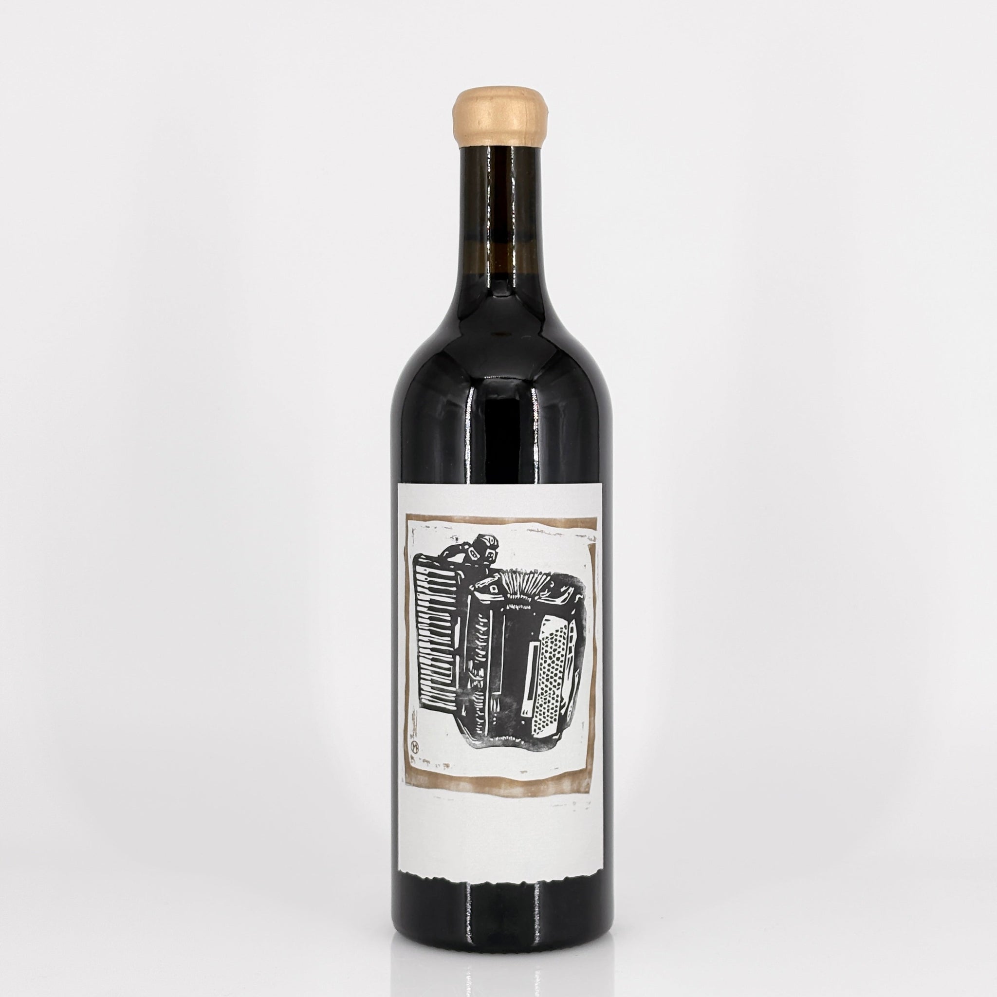 Wine bottle with a label on a white background