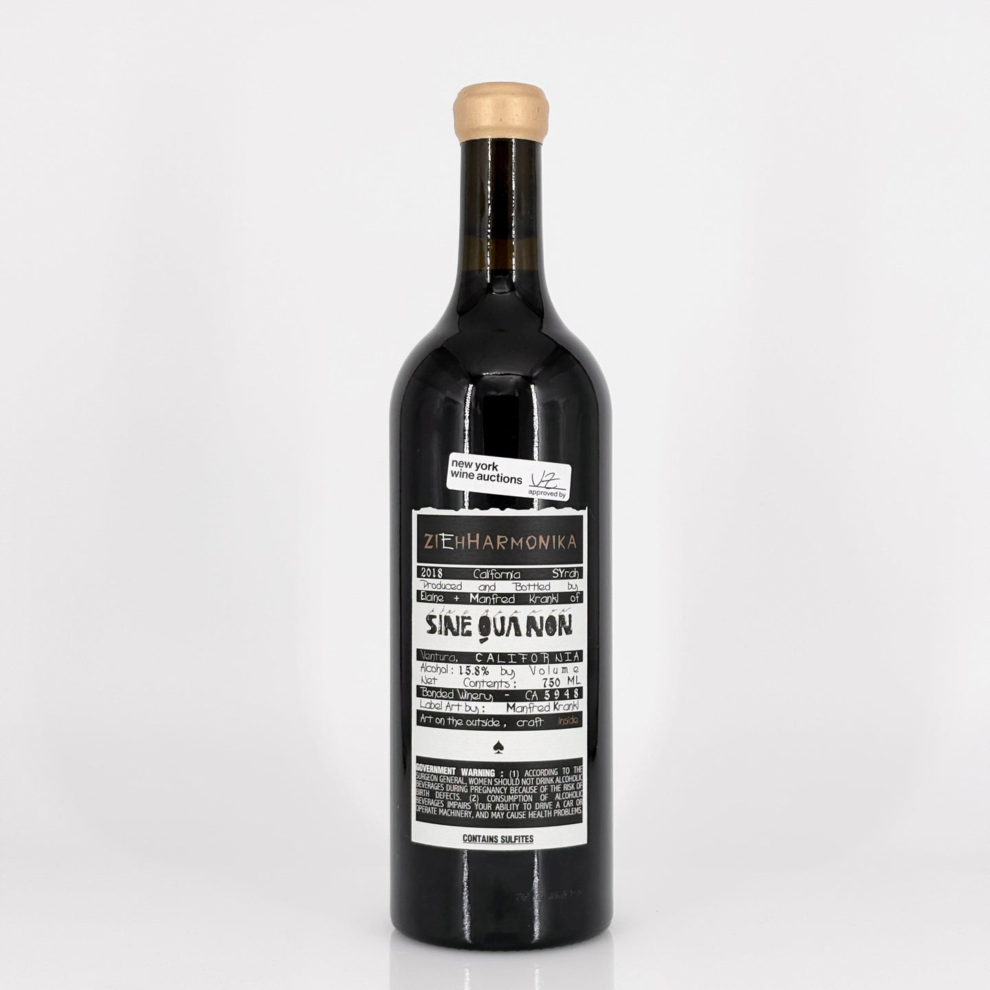 Wine bottle with a label on a white background