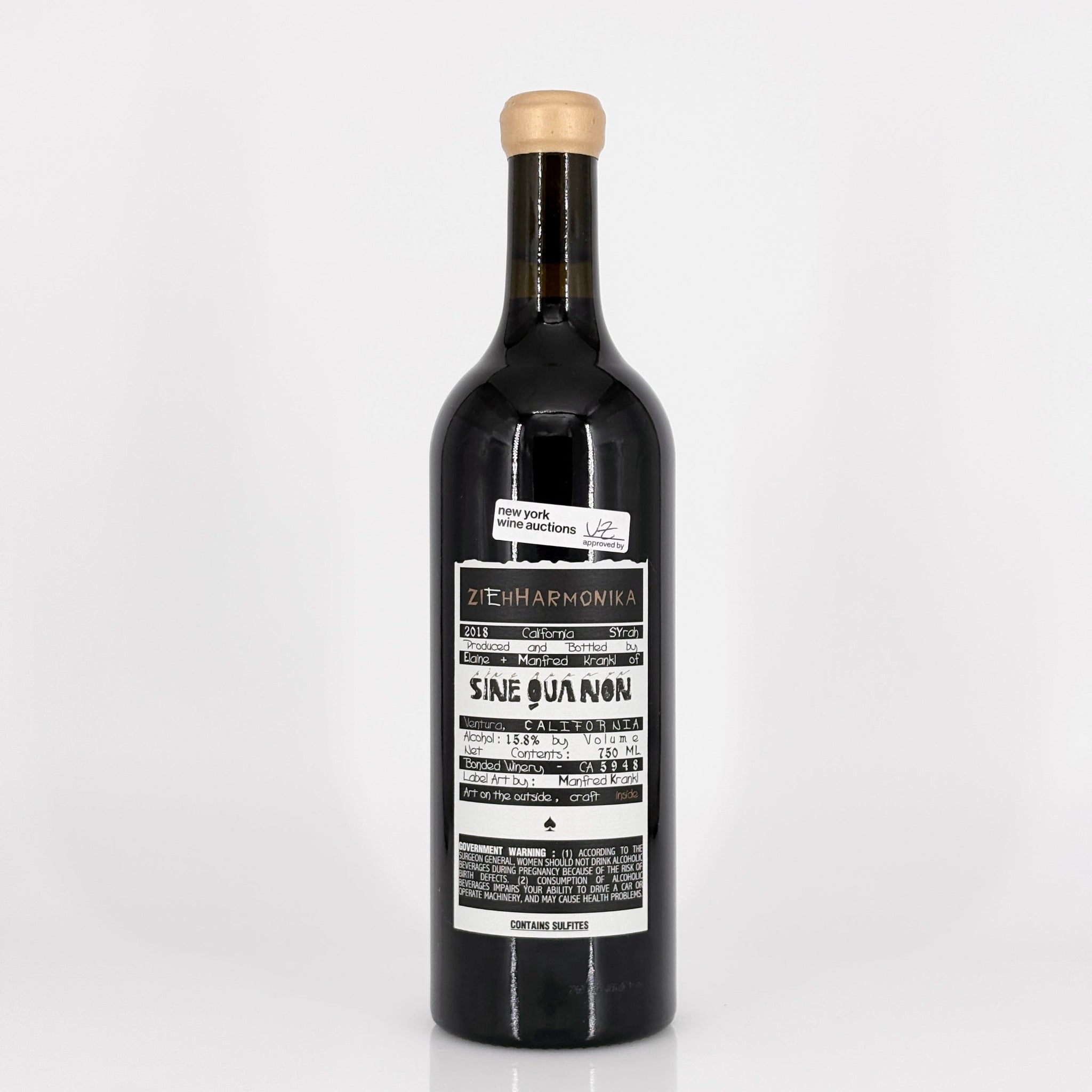 Wine bottle with a label on a white background