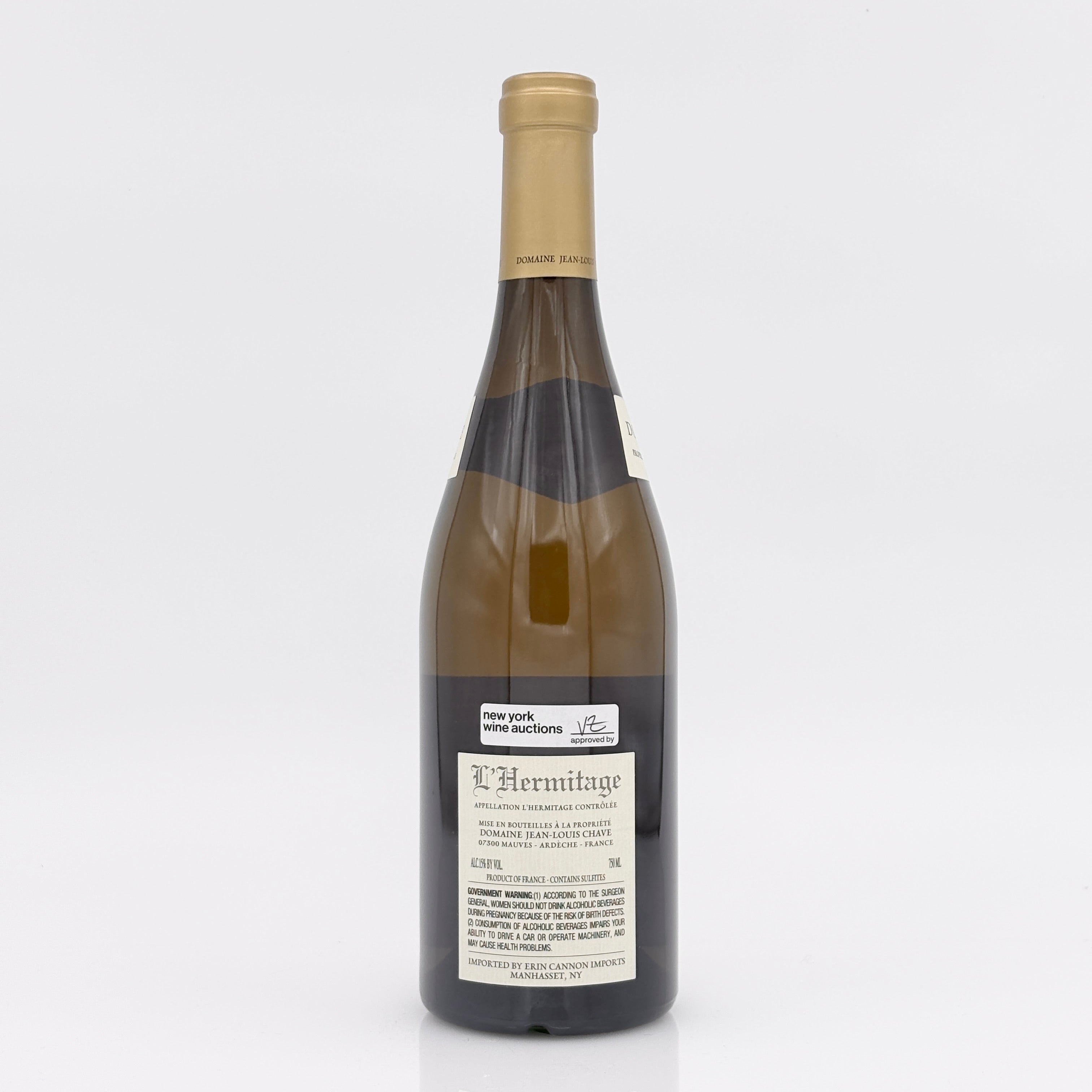 Wine bottle with a visible label on a white background