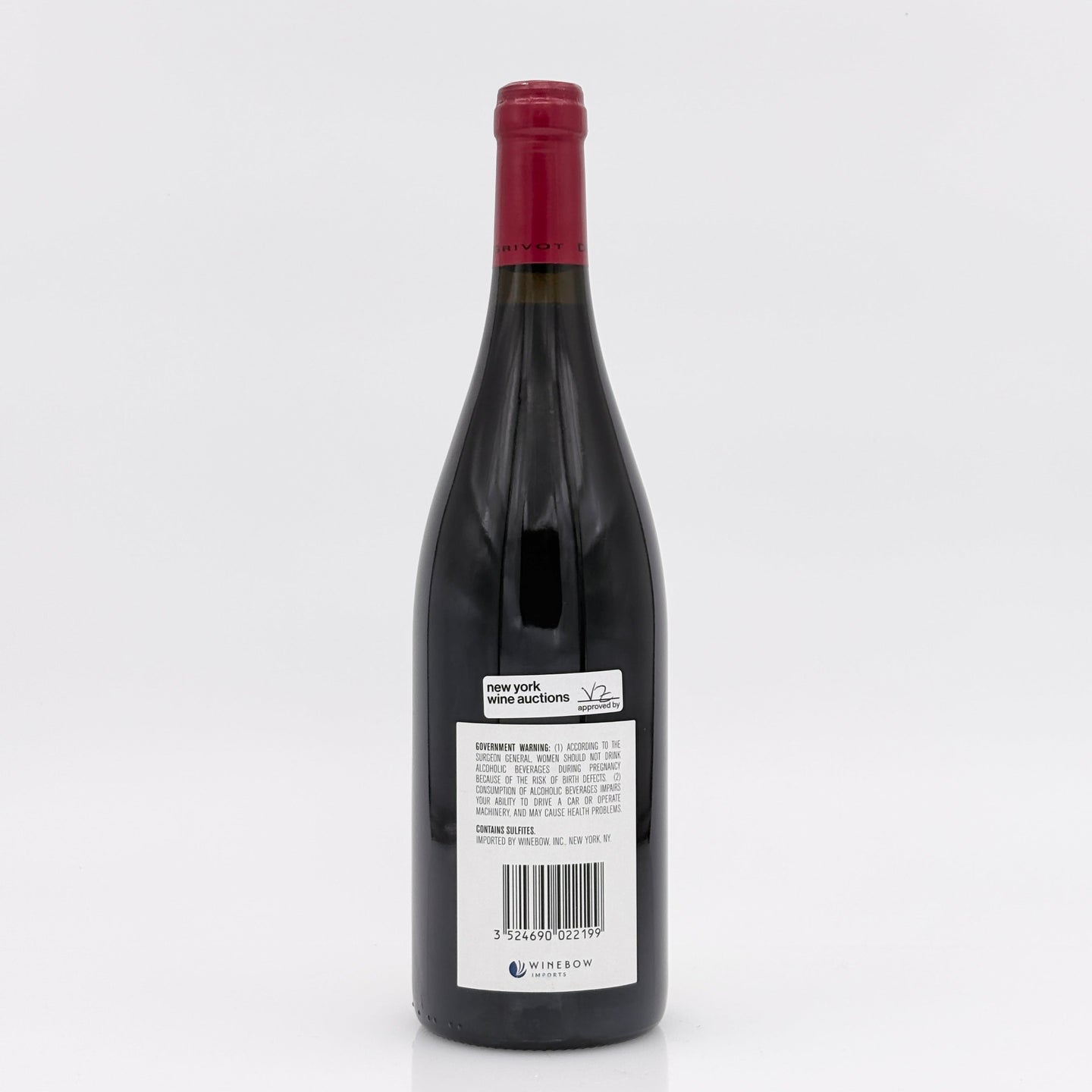 Wine bottle with a visible label on a white background