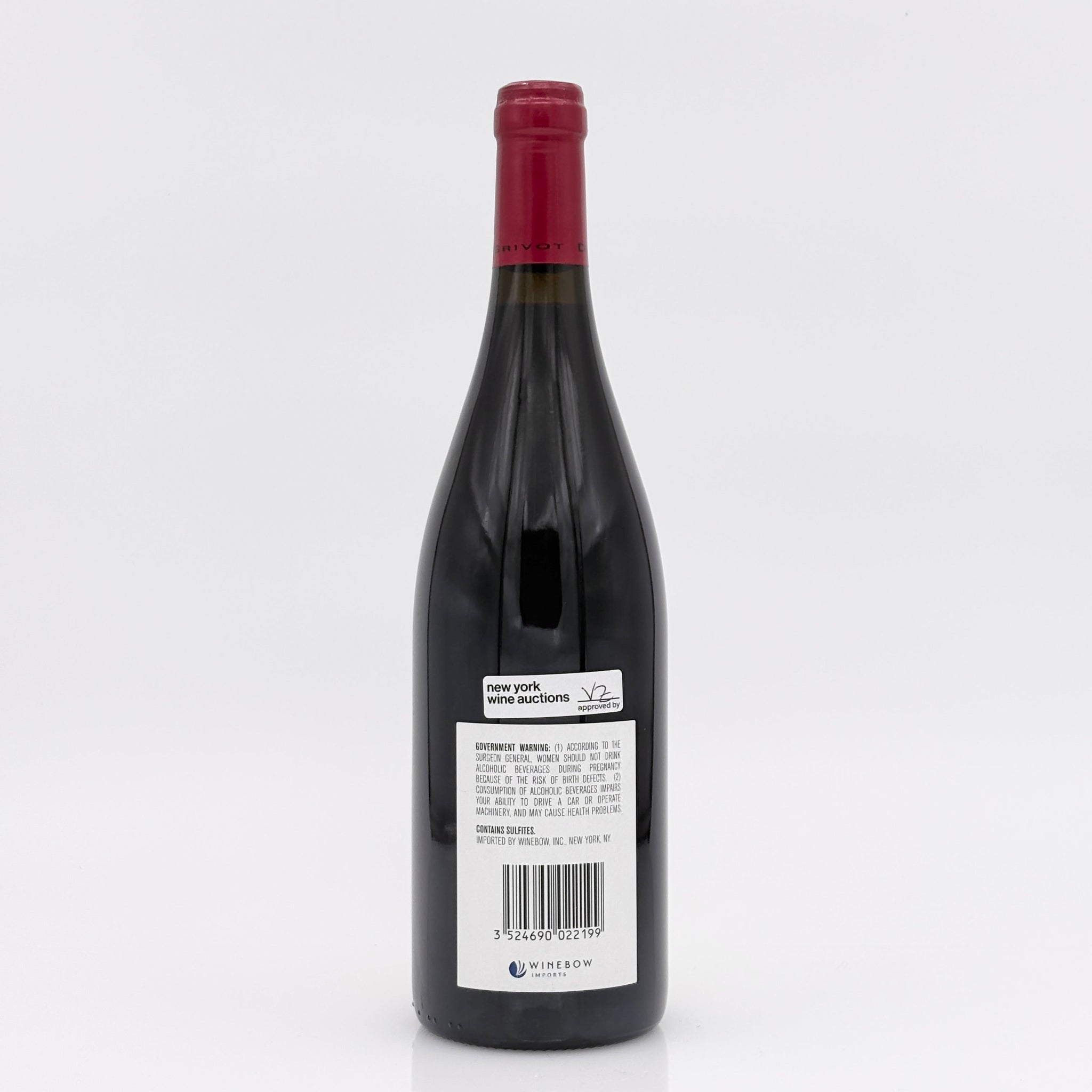 Wine bottle with a visible label on a white background