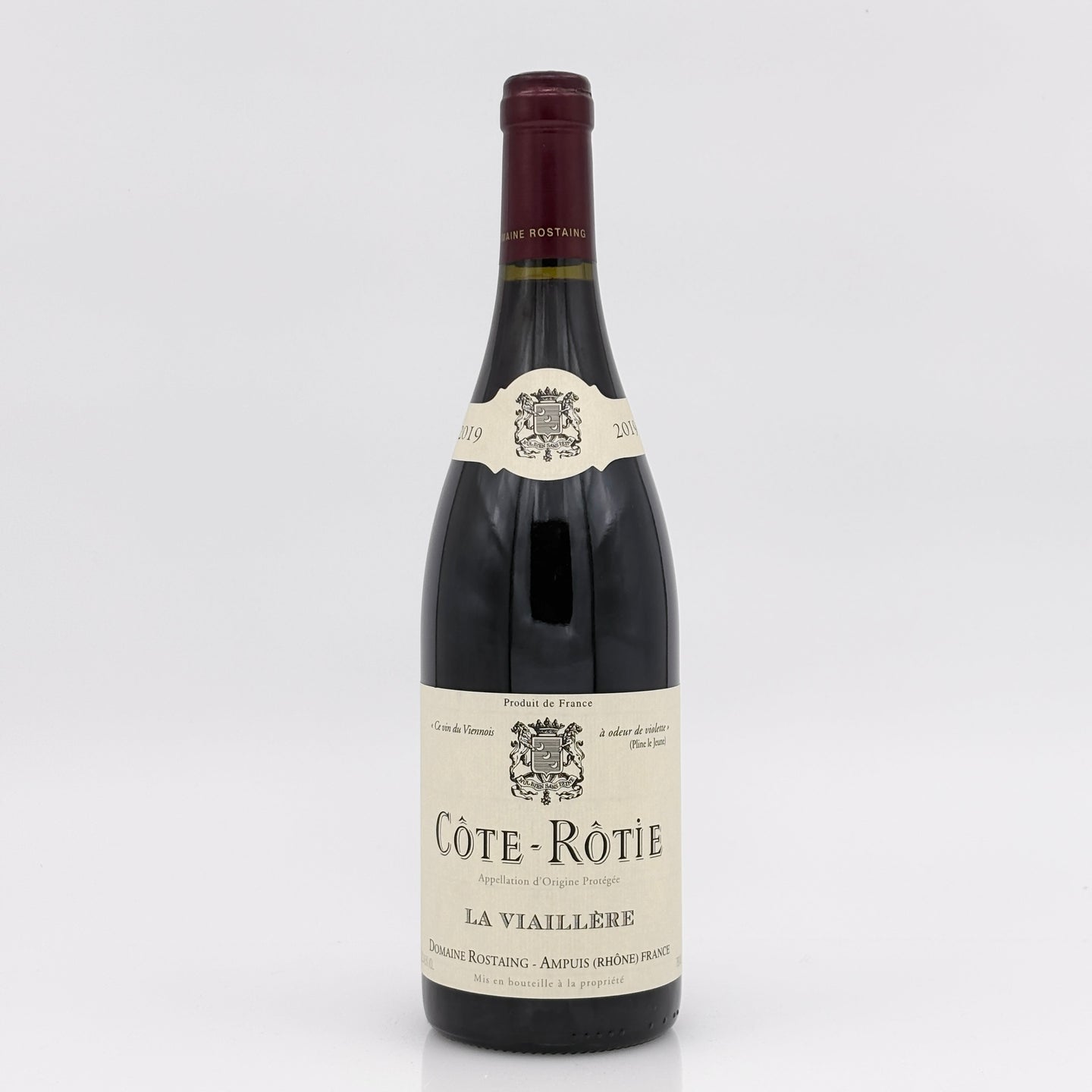 Côte-Rôté wine bottle with label on a white background