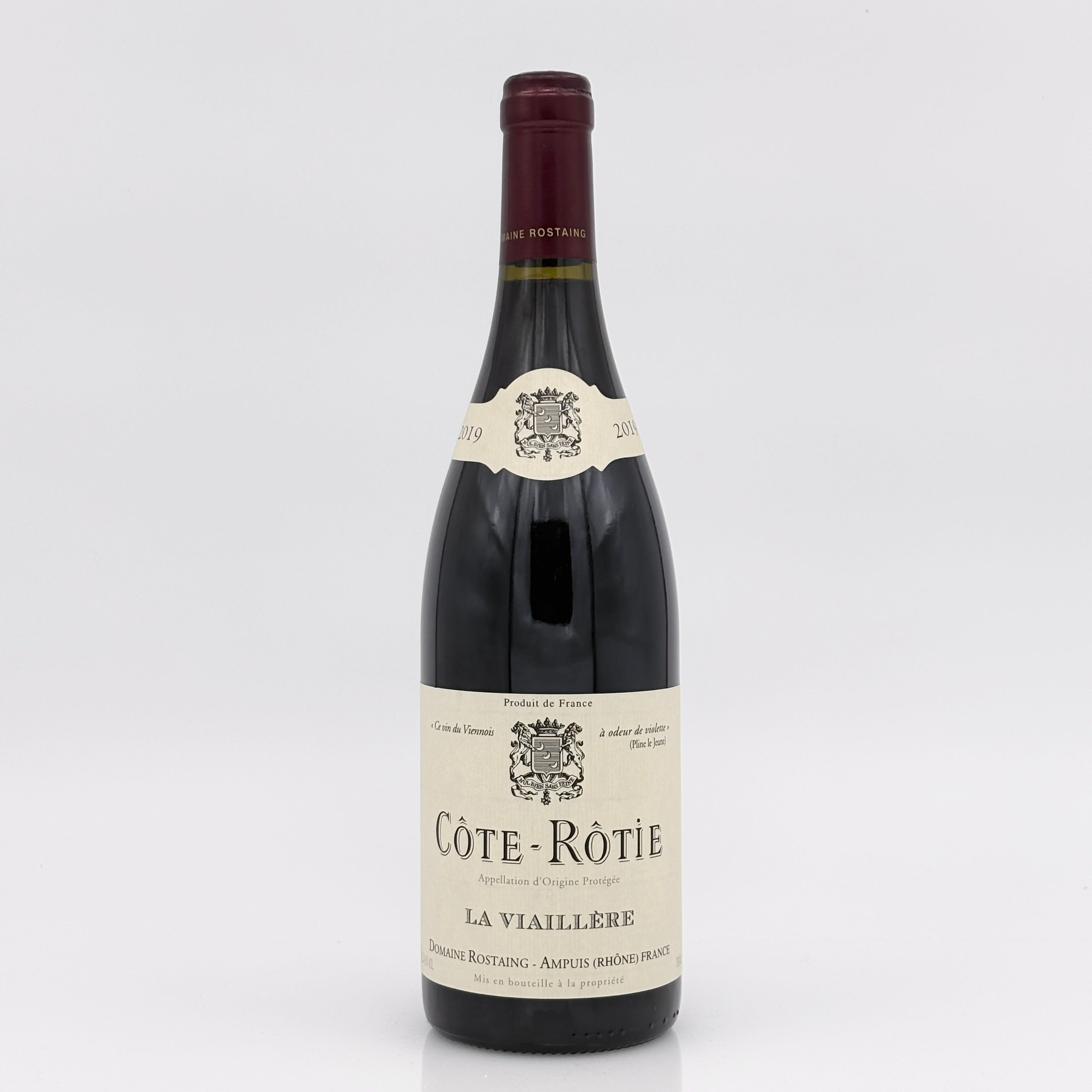 Côte-Rôté wine bottle with label on a white background