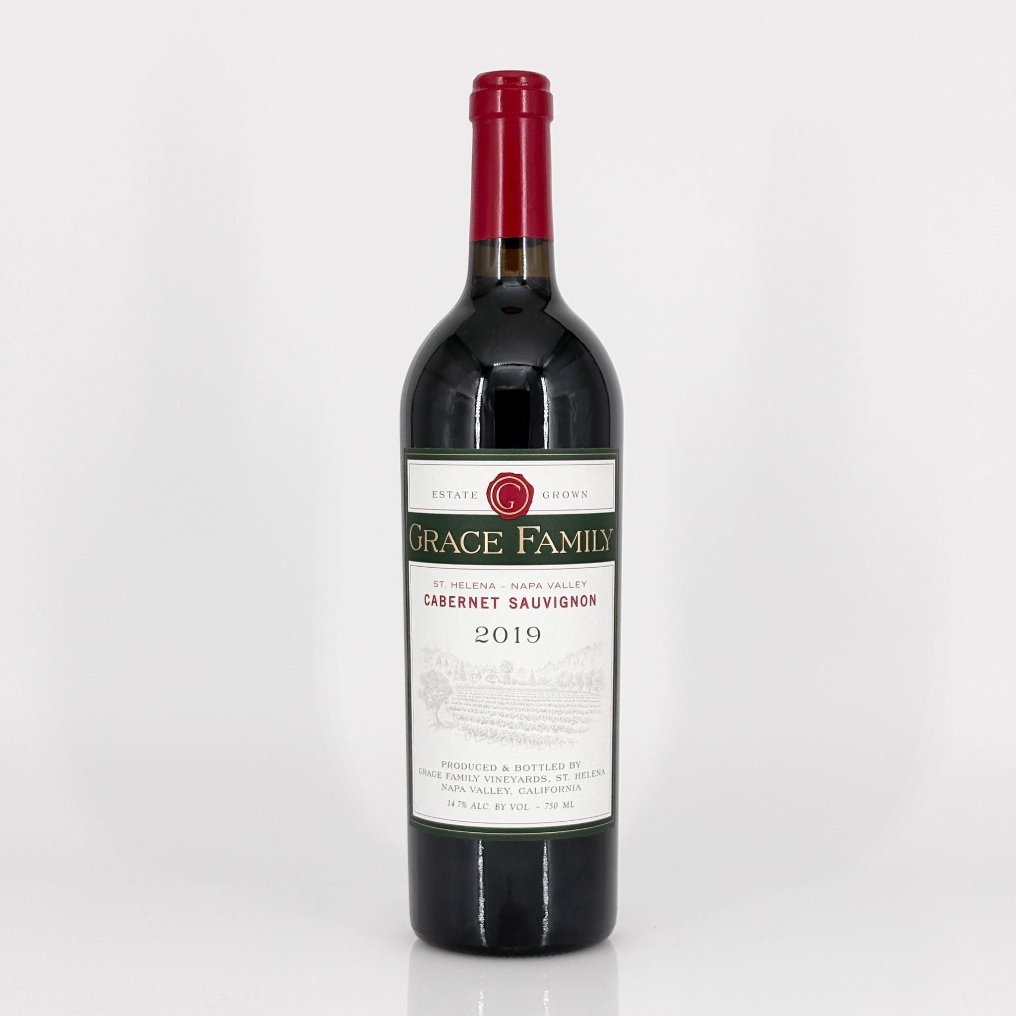 Bottle of Grace Family Cabernet Sauvignon 2019 on a white background