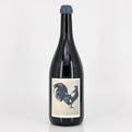 Wine bottle with a rooster label on a white background