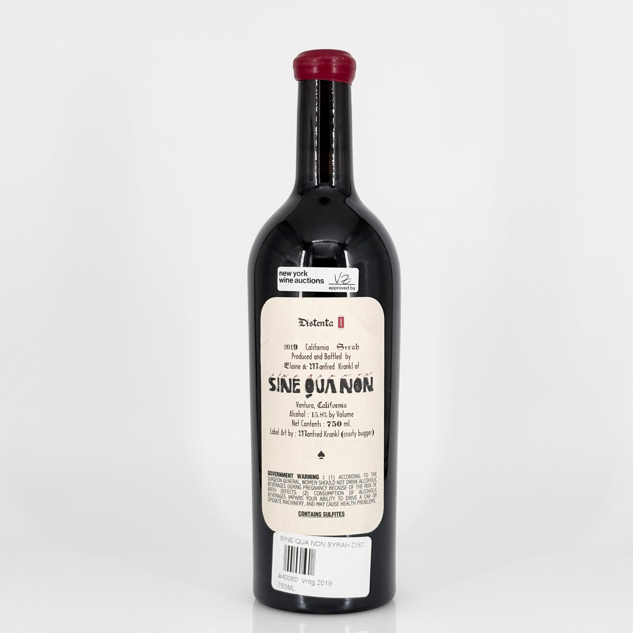 Wine bottle with a visible label on a white background