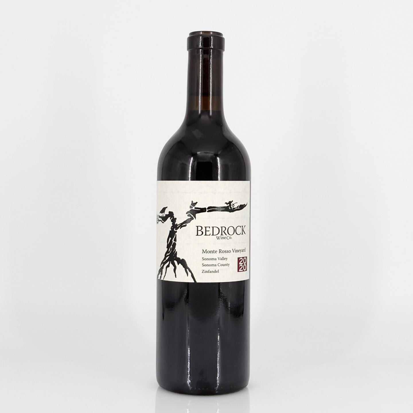 Wine bottle with 'Bedrock' label on a white background