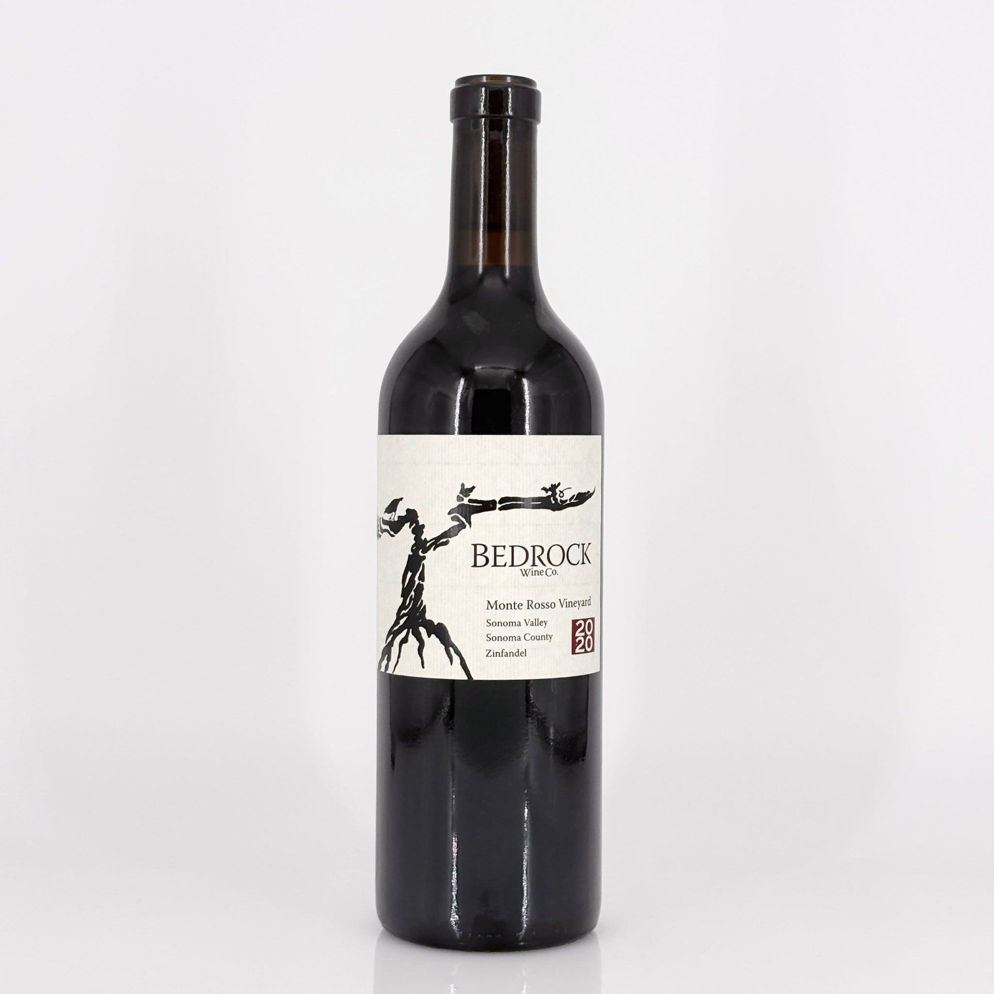 Wine bottle with 'Bedrock' label on a white background