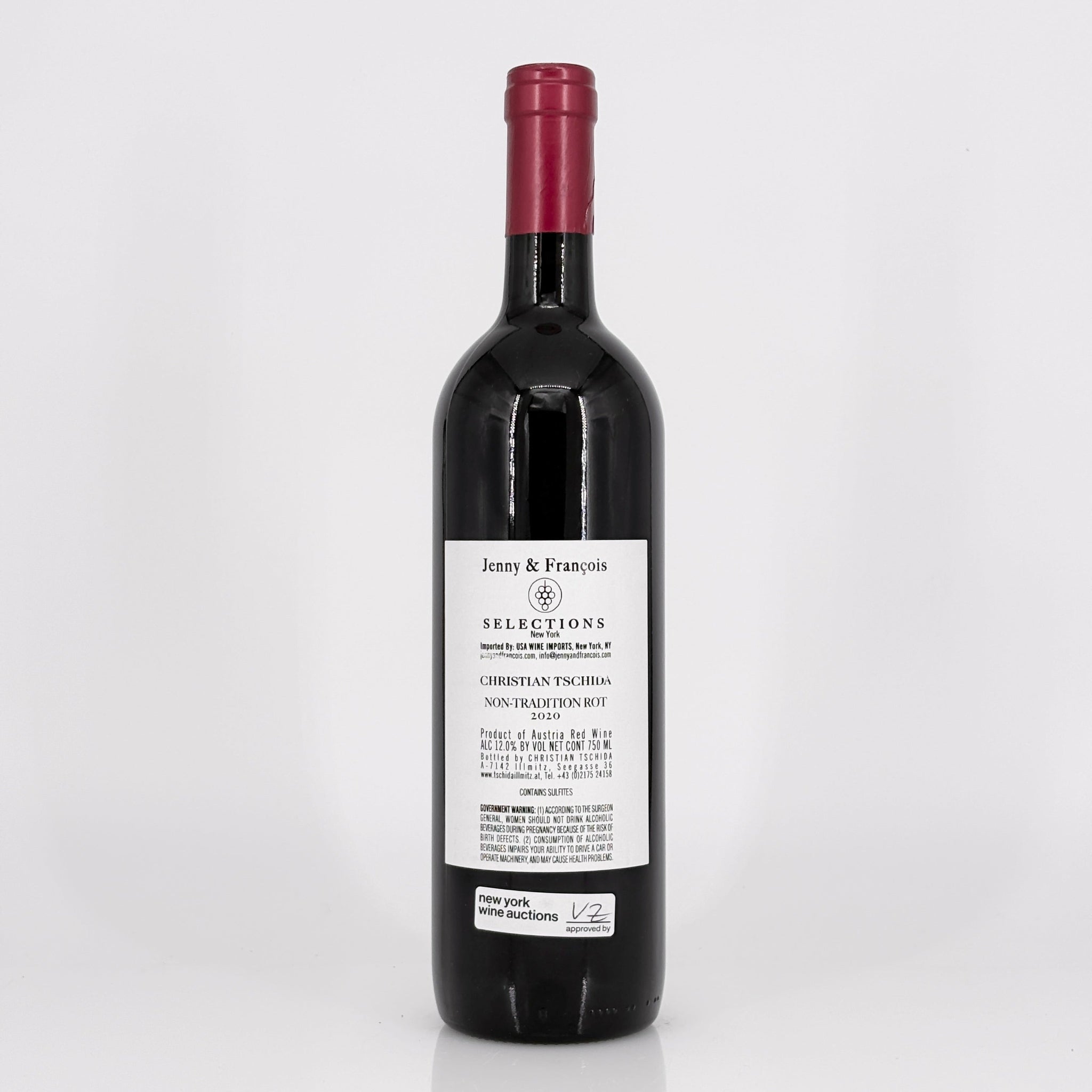 Wine bottle with a label on a white background