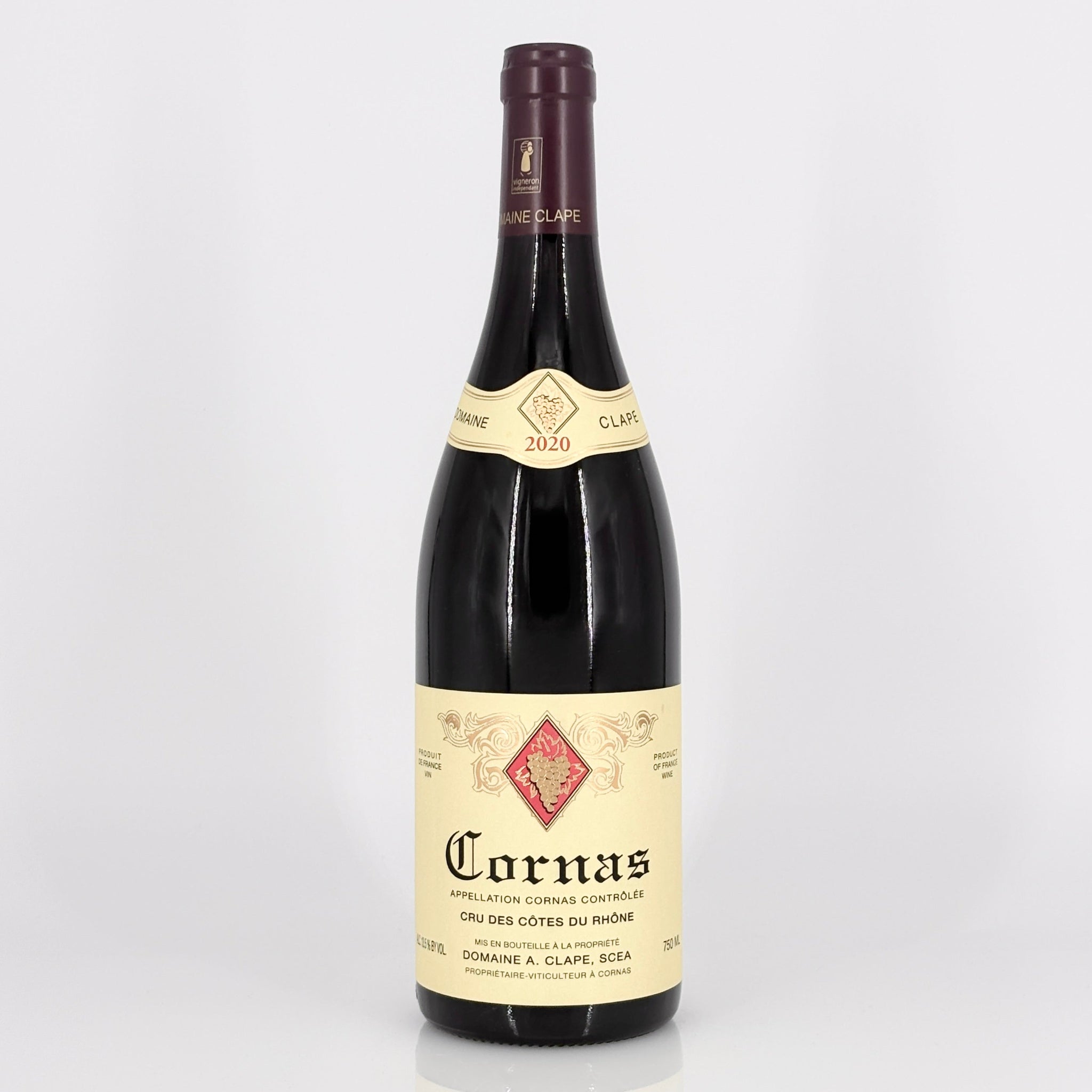 Wine bottle with 'Cornas' label on a white background